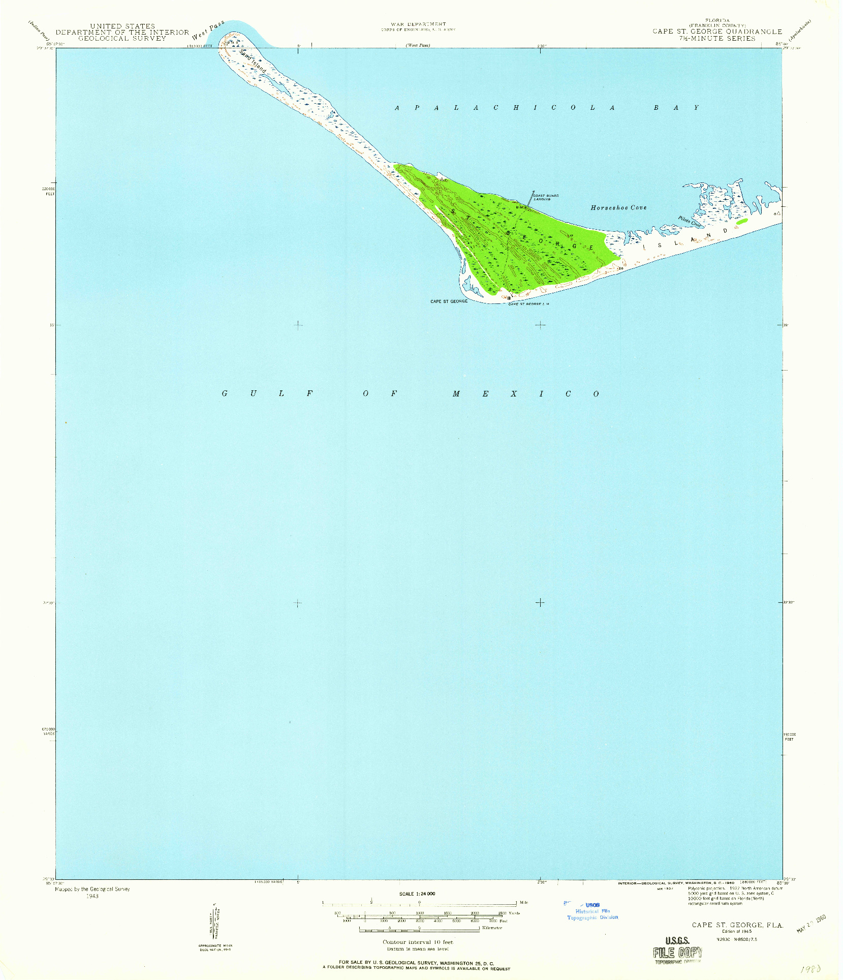 USGS 1:24000-SCALE QUADRANGLE FOR CAPE ST. GEORGE, FL 1945