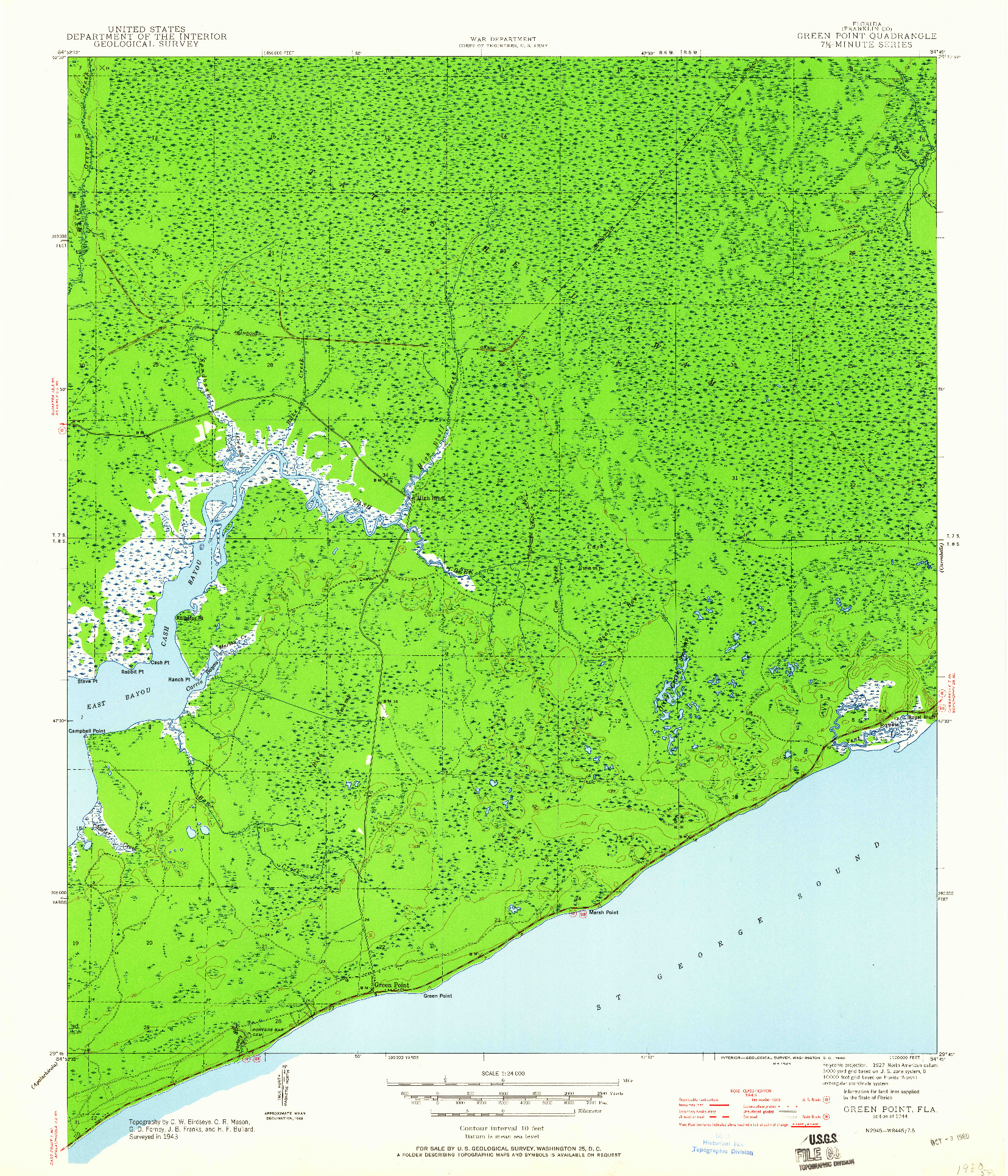USGS 1:24000-SCALE QUADRANGLE FOR GREEN POINT, FL 1944