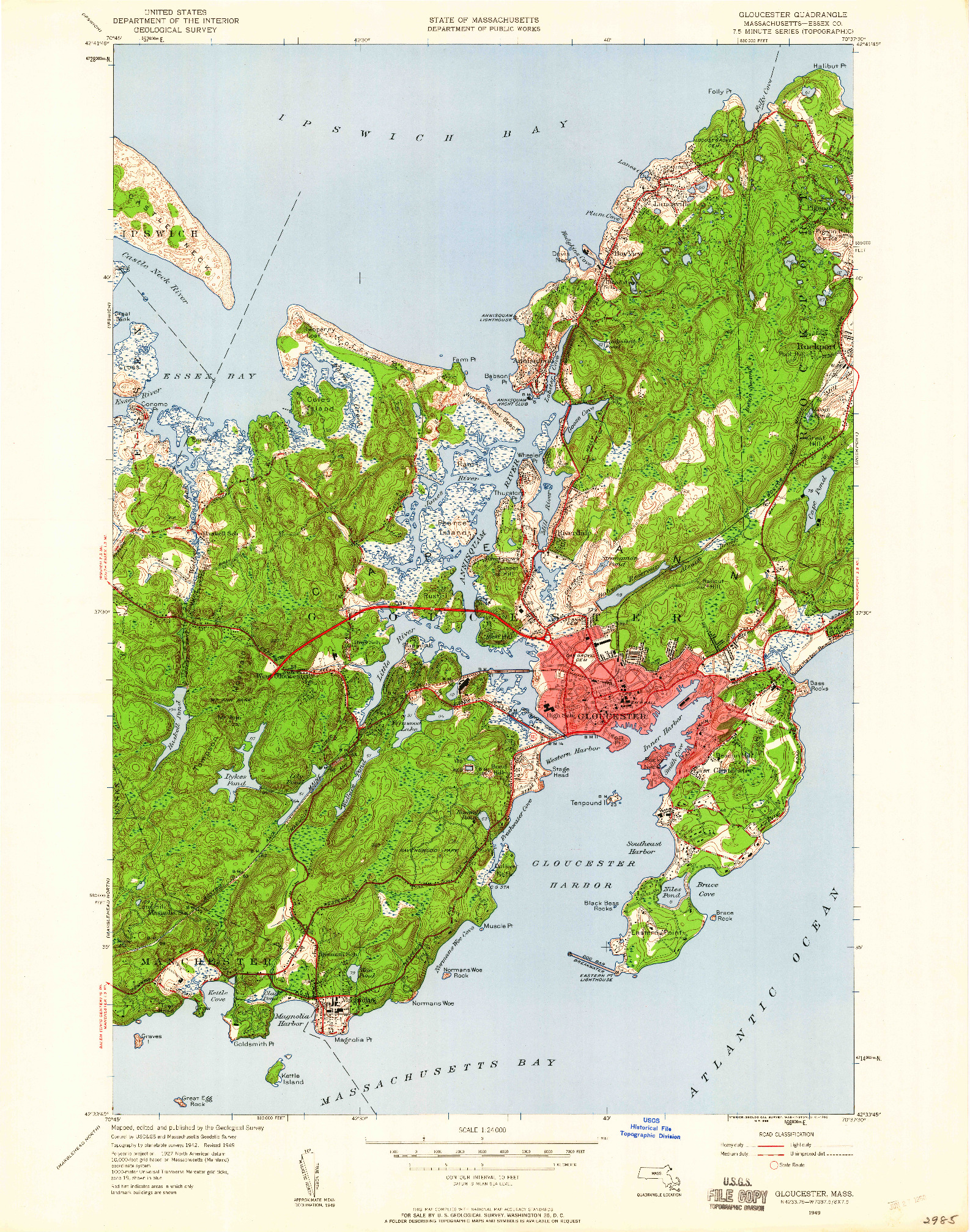 USGS 1:24000-SCALE QUADRANGLE FOR GLOUCESTER, MA 1949