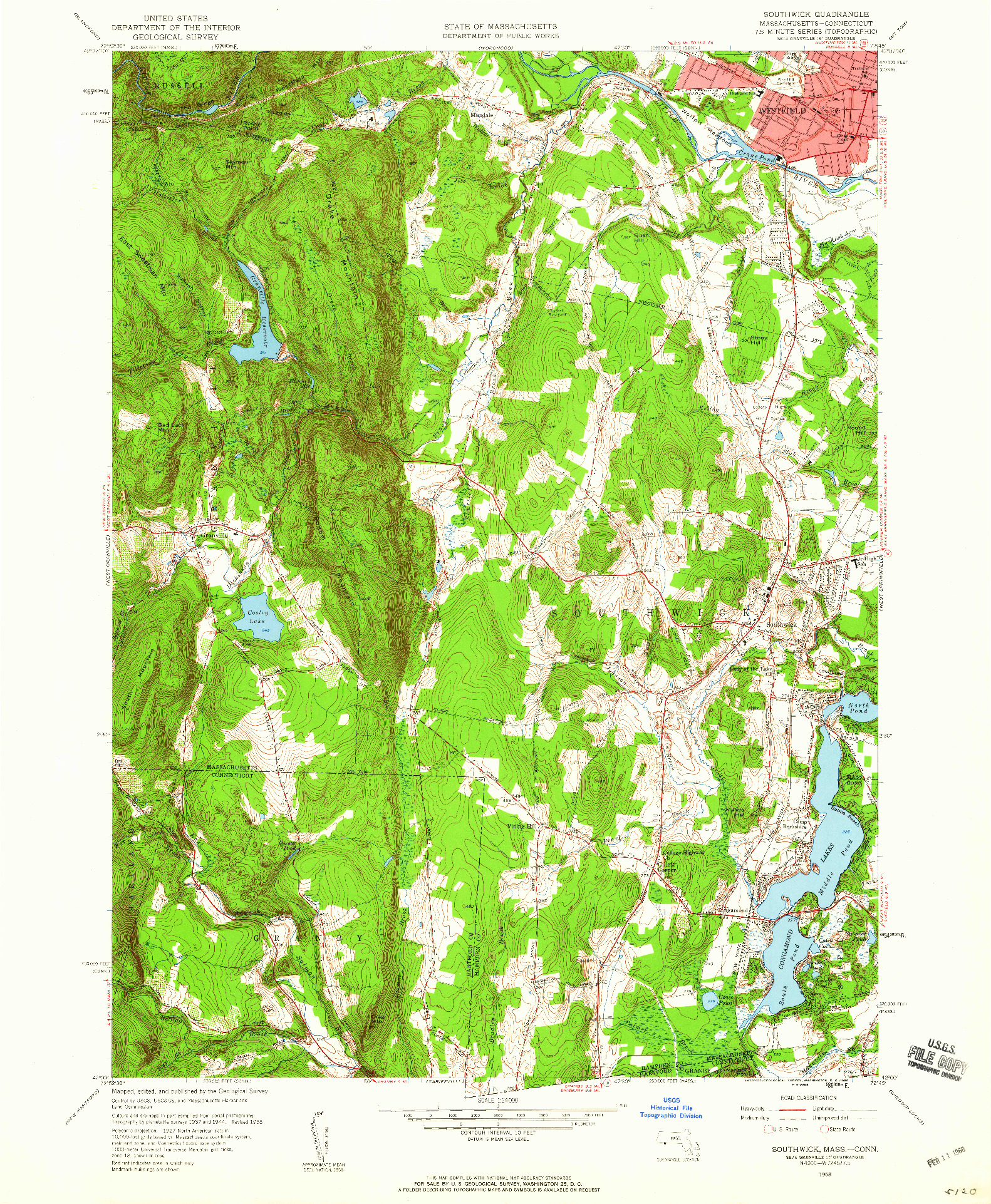 USGS 1:24000-SCALE QUADRANGLE FOR SOUTHWICK, MA 1958