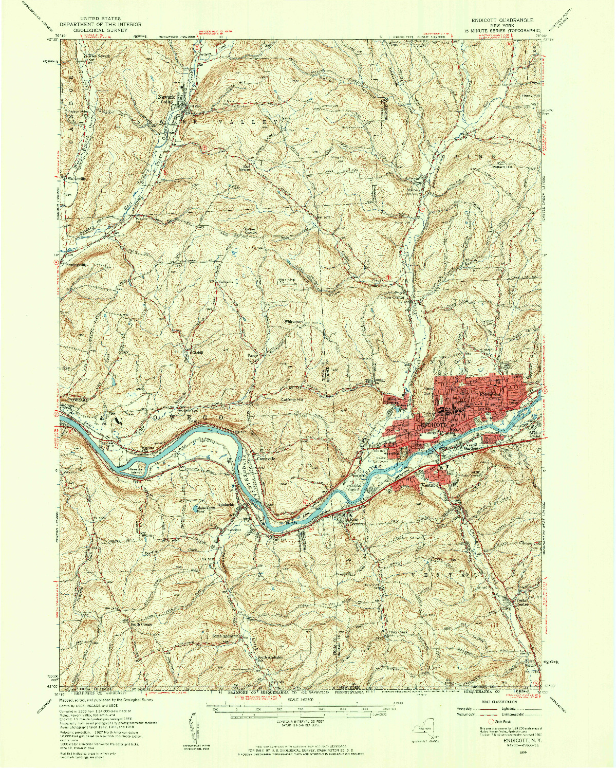 USGS 1:62500-SCALE QUADRANGLE FOR ENDICOTT, NY 1956