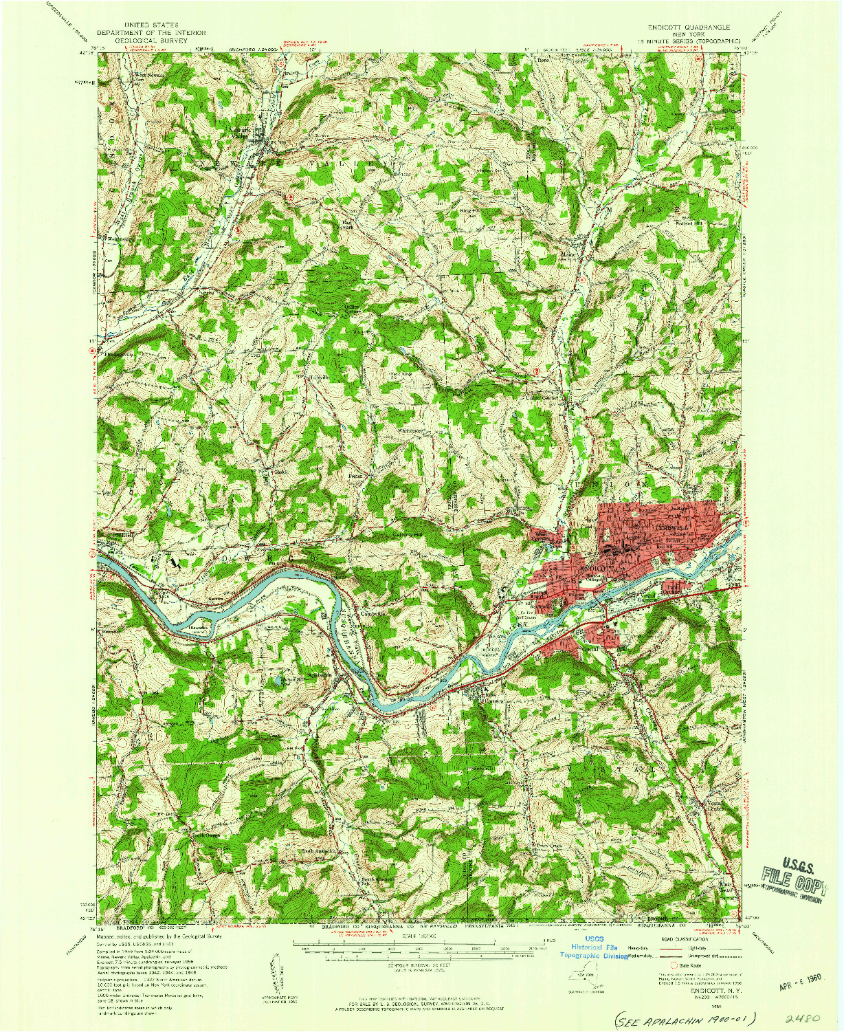 USGS 1:62500-SCALE QUADRANGLE FOR ENDICOTT, NY 1956