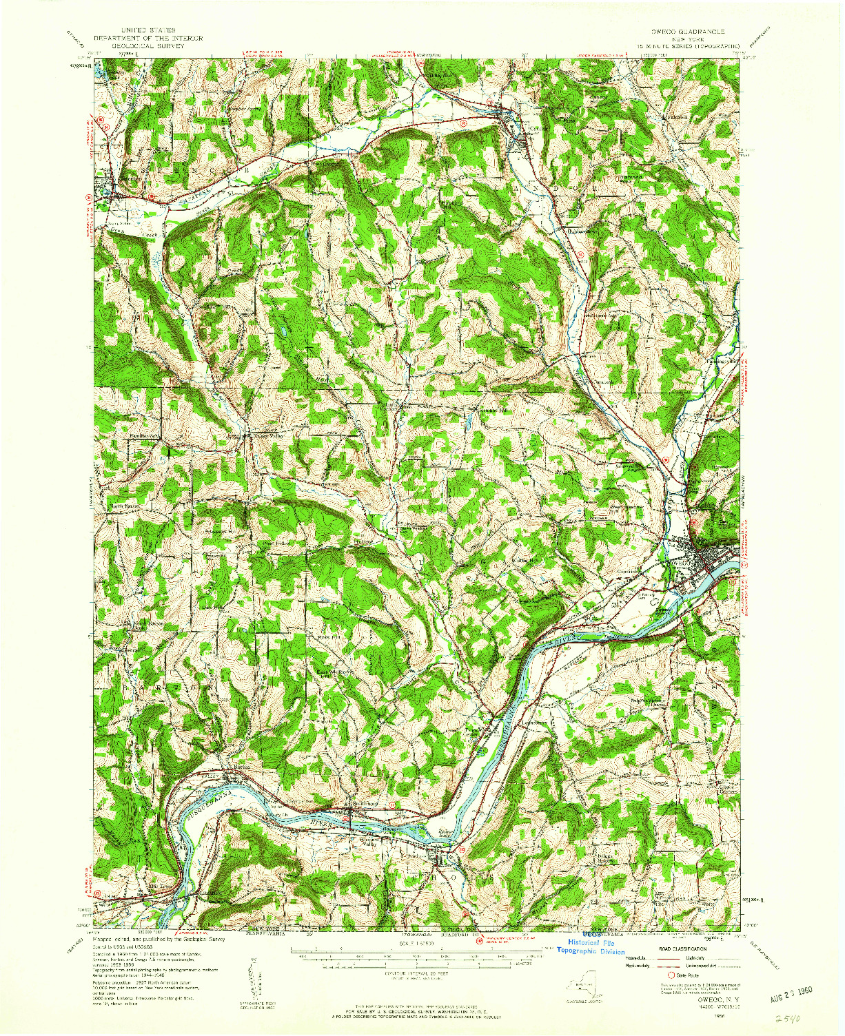 USGS 1:62500-SCALE QUADRANGLE FOR OWEGO, NY 1956