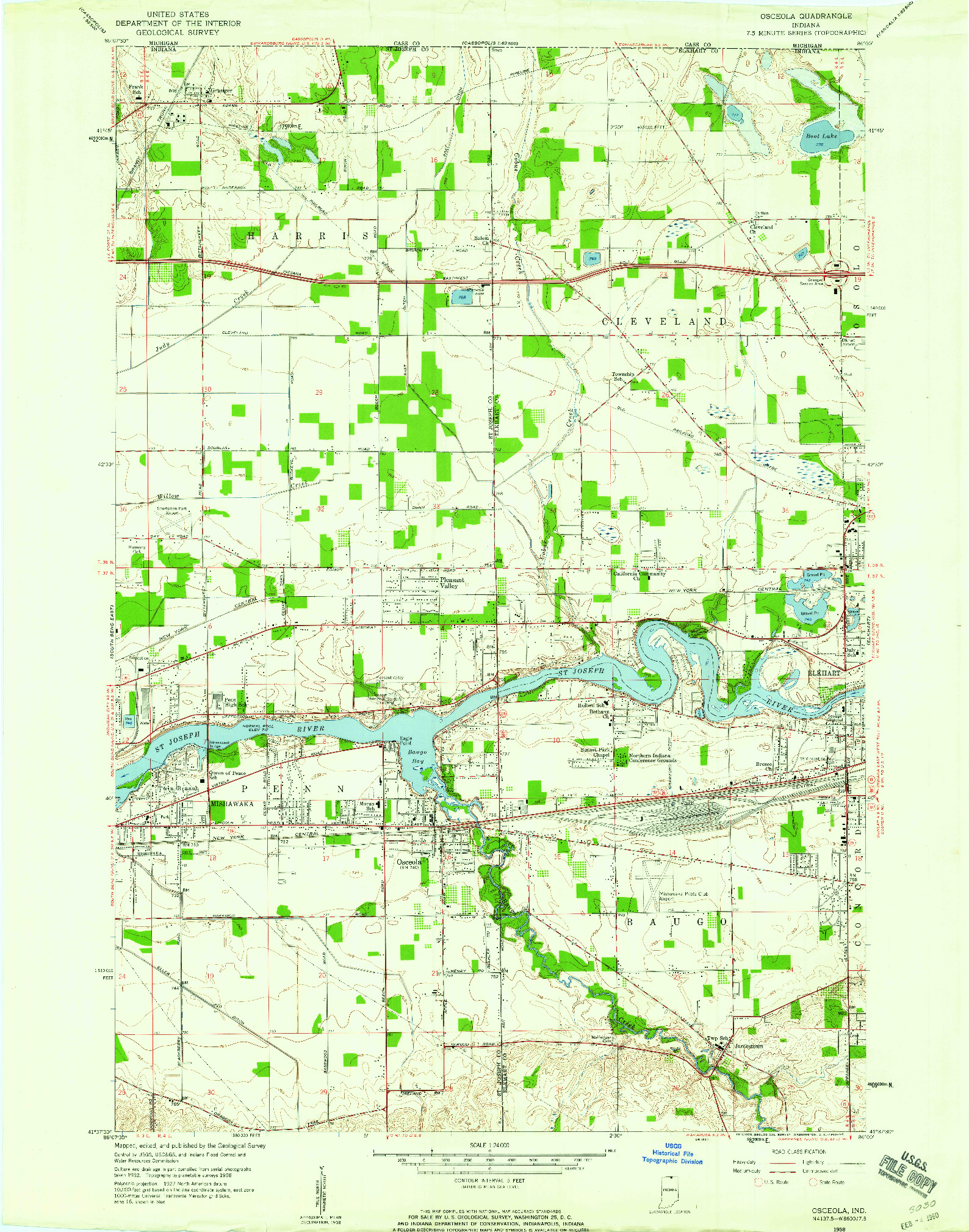 USGS 1:24000-SCALE QUADRANGLE FOR OSCEOLA, IN 1958