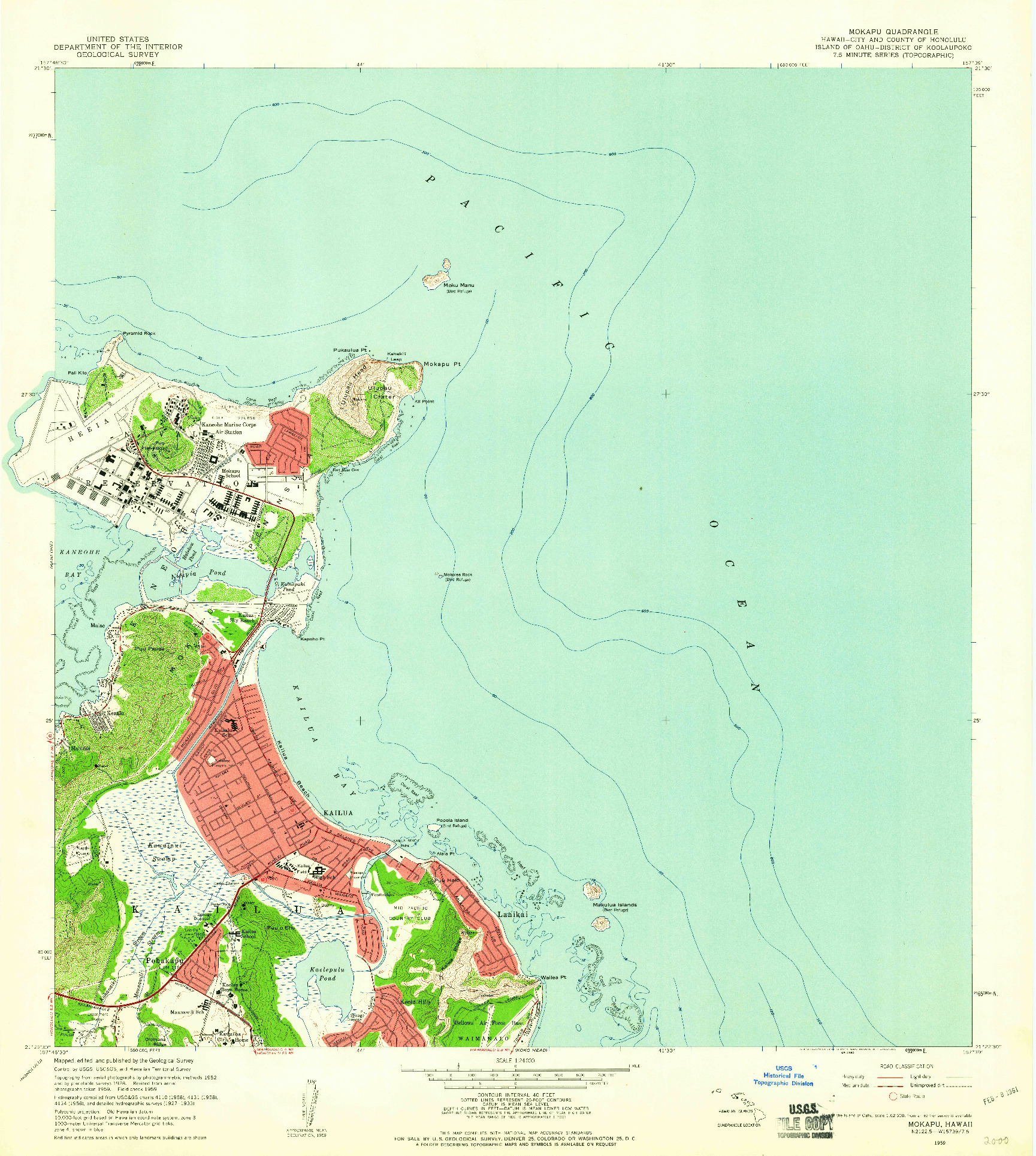 USGS 1:24000-SCALE QUADRANGLE FOR MOKAPU, HI 1959