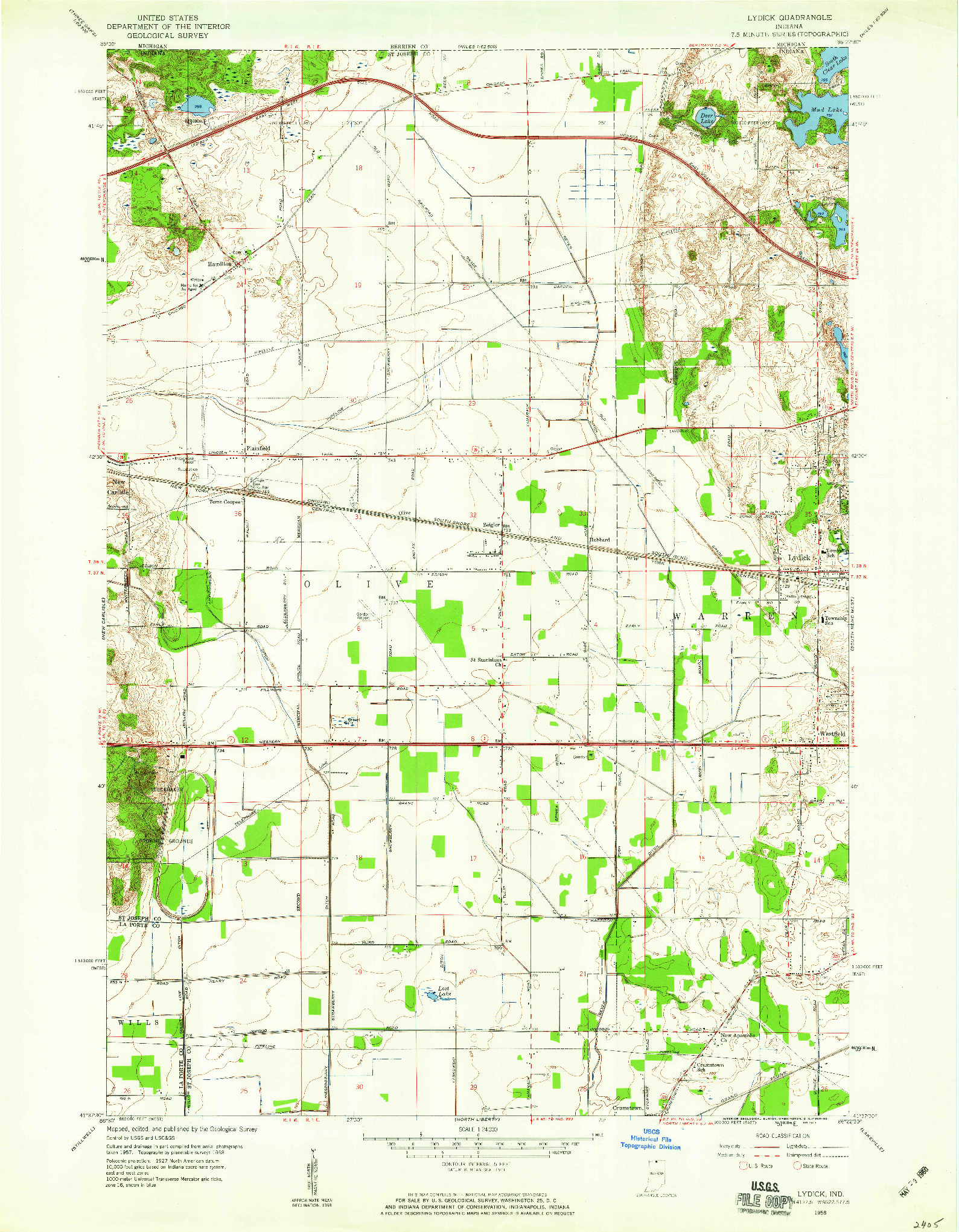 USGS 1:24000-SCALE QUADRANGLE FOR LYDICK, IN 1958