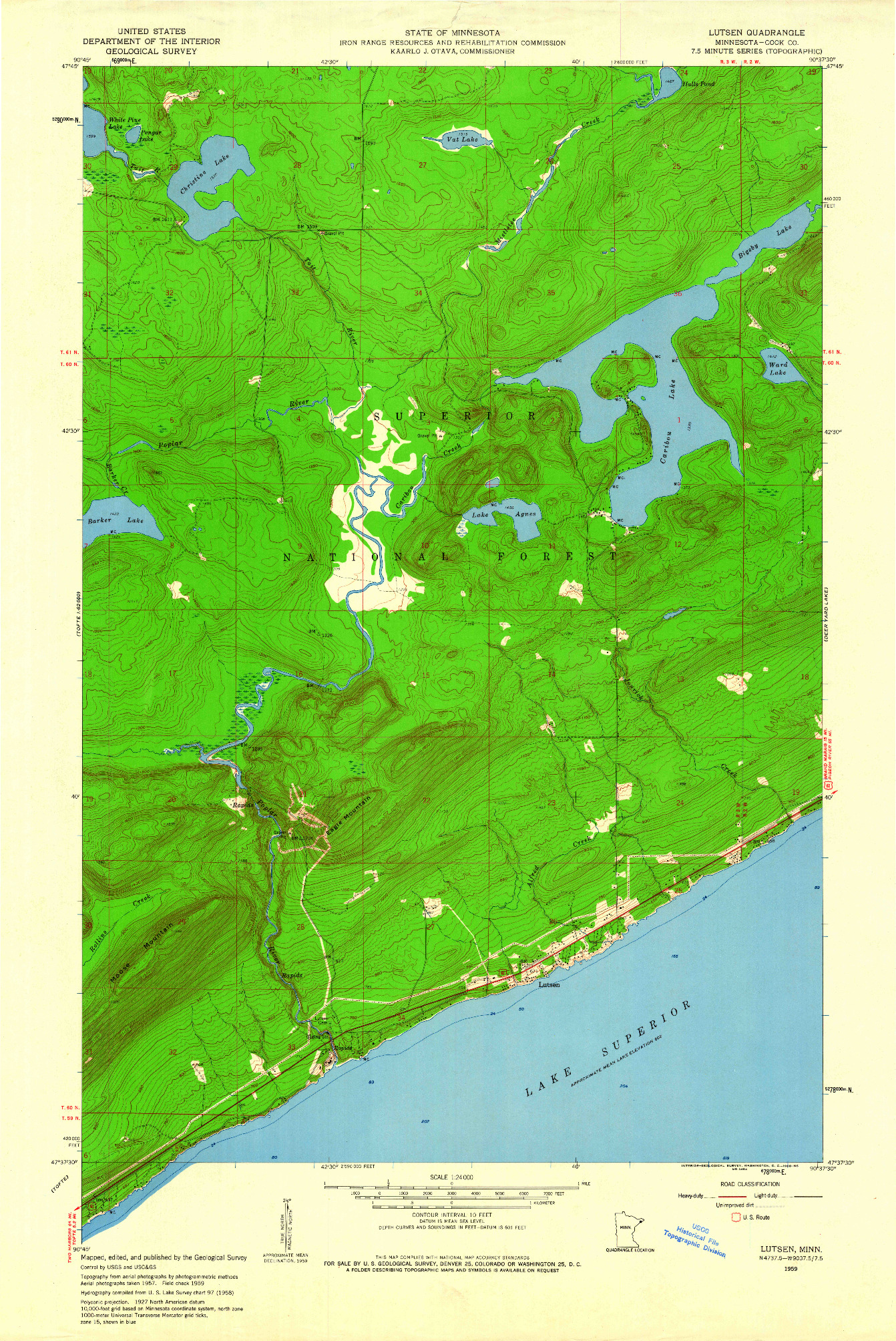 USGS 1:24000-SCALE QUADRANGLE FOR LUTSEN, MN 1959