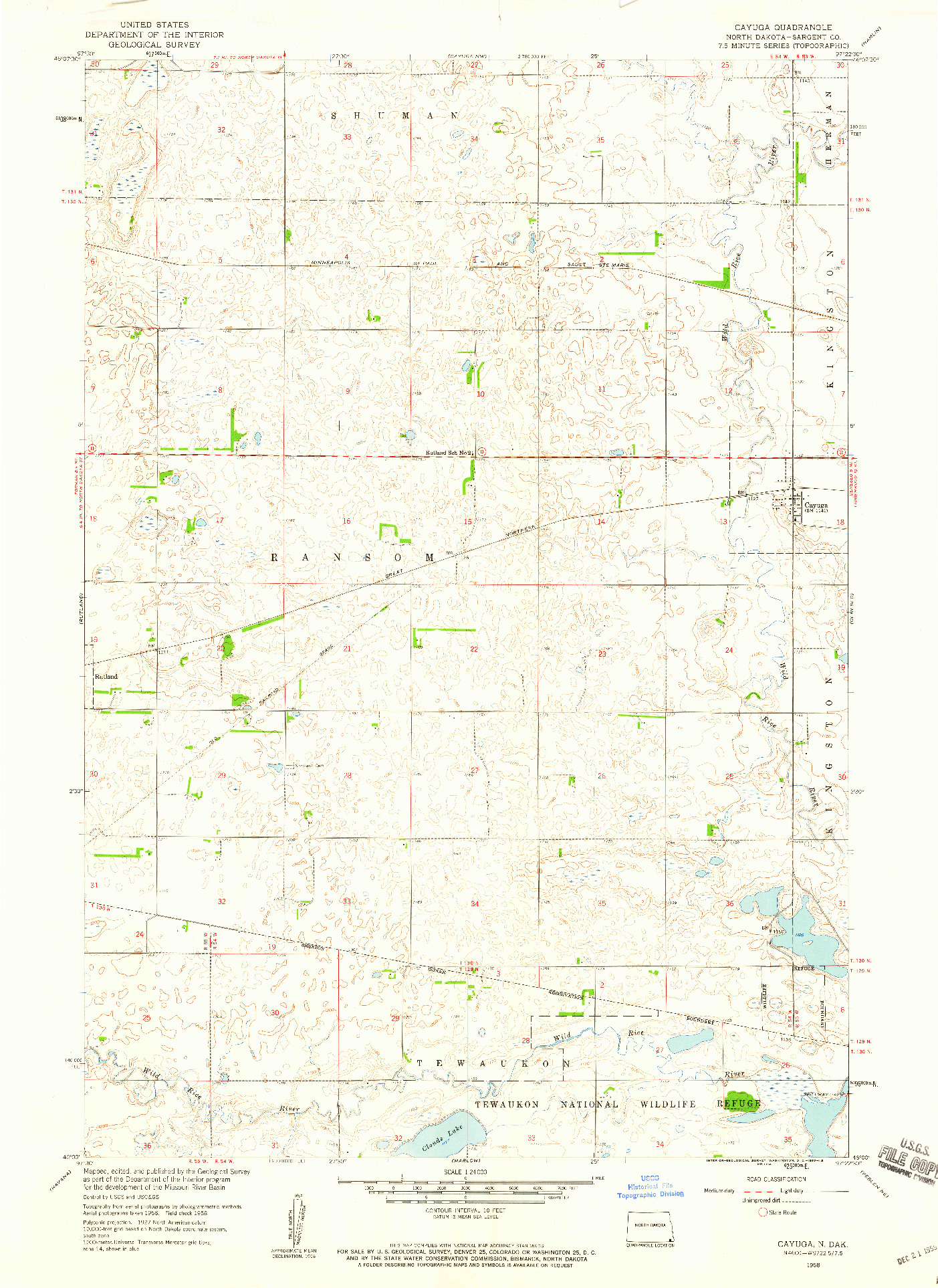 USGS 1:24000-SCALE QUADRANGLE FOR CAYUGA, ND 1958