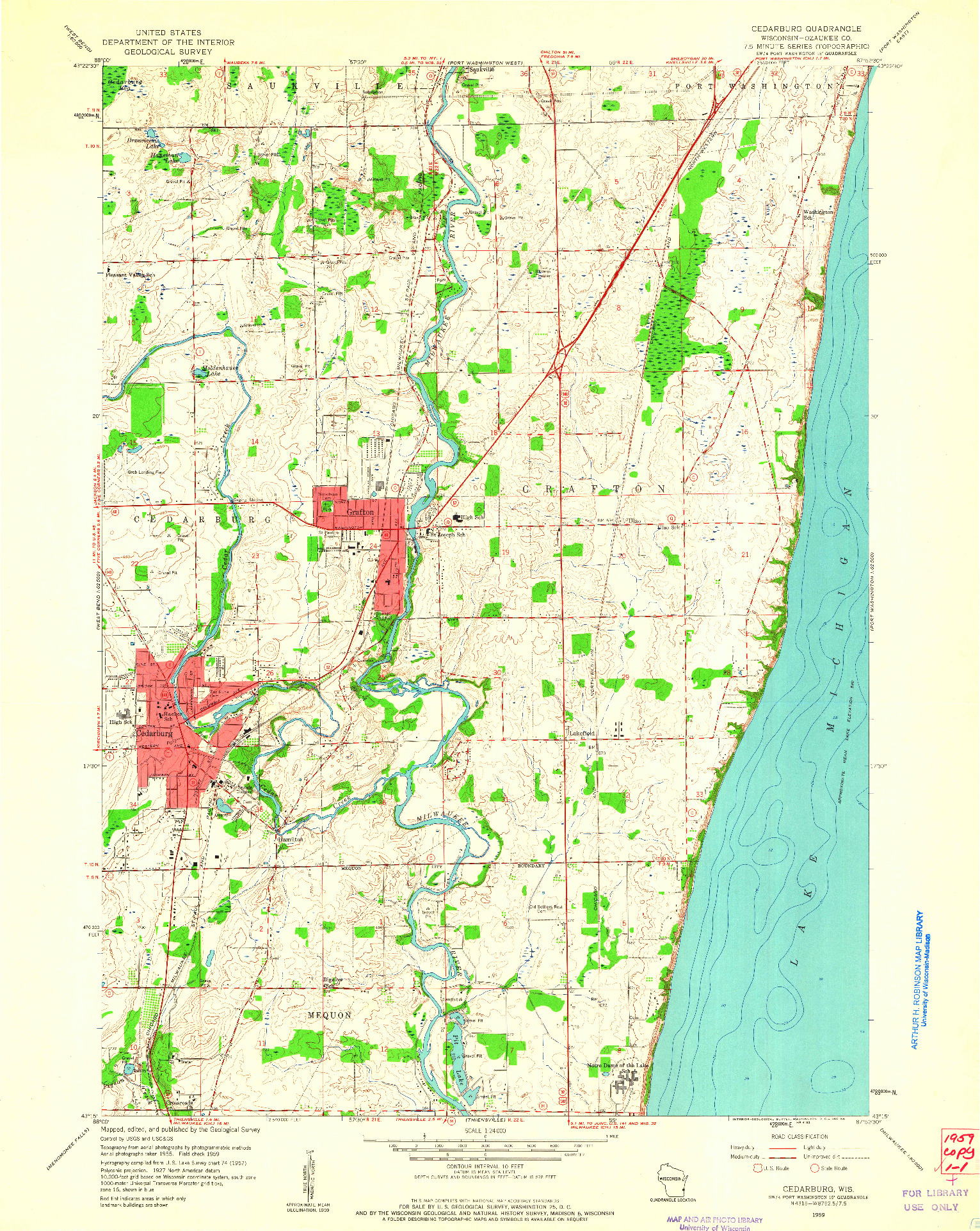 USGS 1:24000-SCALE QUADRANGLE FOR CEDARBURG, WI 1959