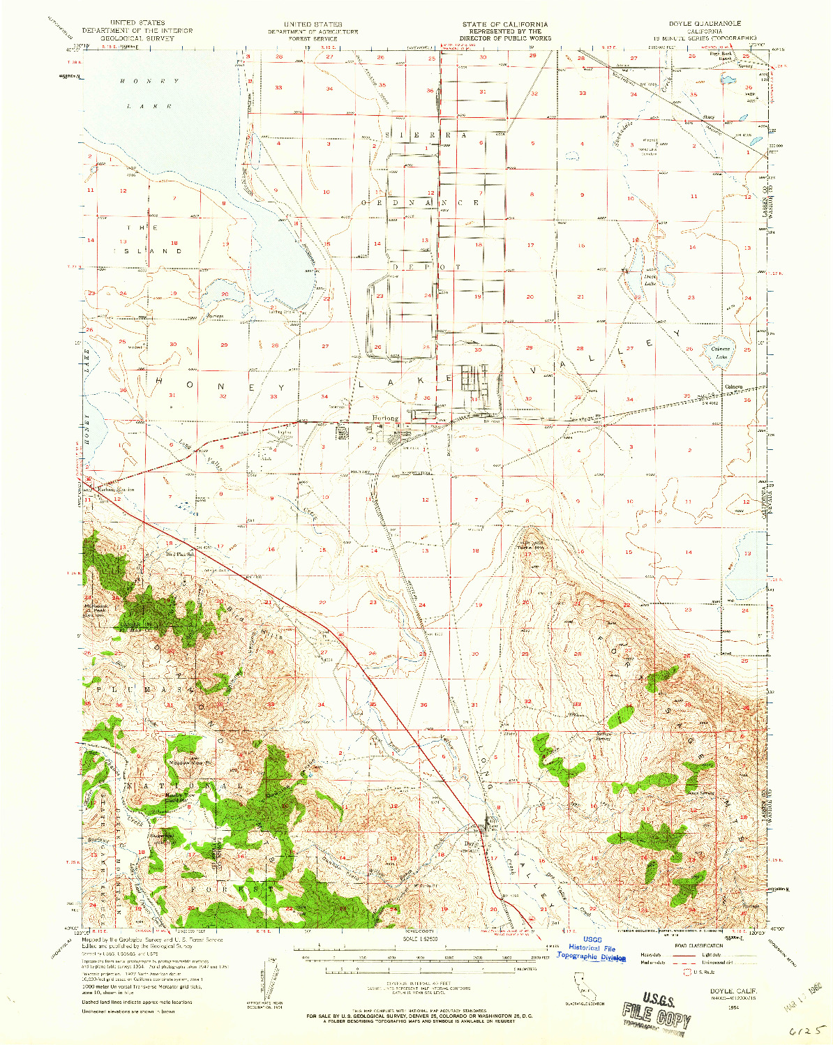 USGS 1:62500-SCALE QUADRANGLE FOR DOYLE, CA 1954