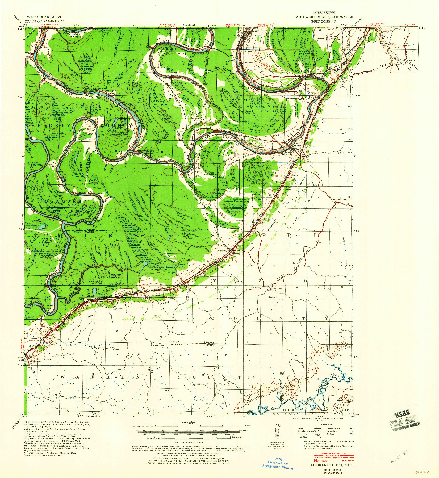 USGS 1:62500-SCALE QUADRANGLE FOR MECHANICSBURG, MS 1940