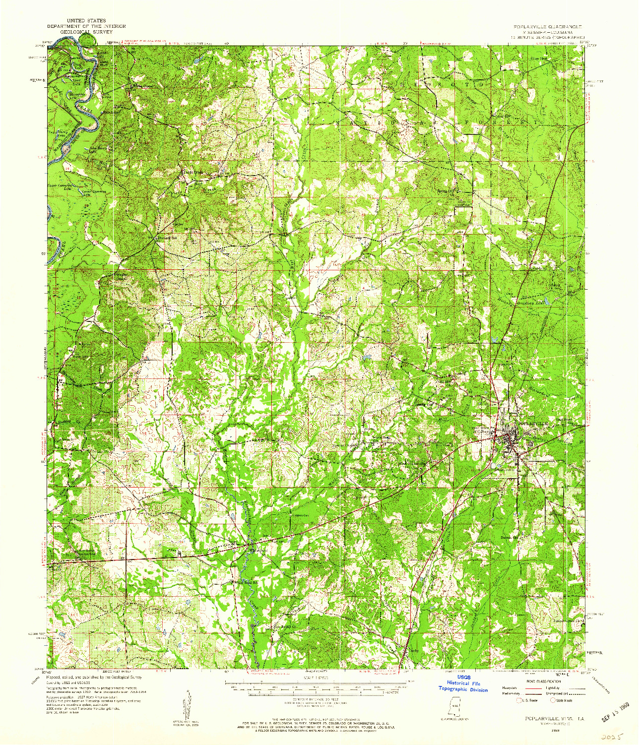 USGS 1:62500-SCALE QUADRANGLE FOR POPLARVILLE, MS 1959