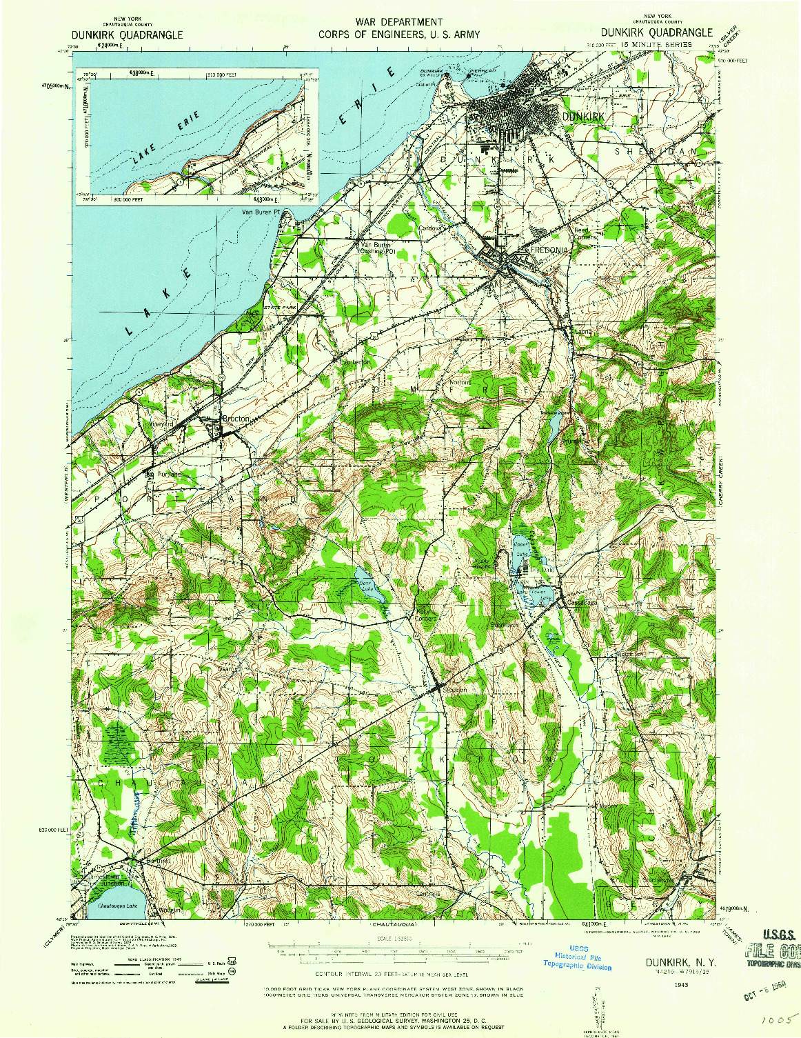 USGS 1:62500-SCALE QUADRANGLE FOR DUNKIRK, NY 1943