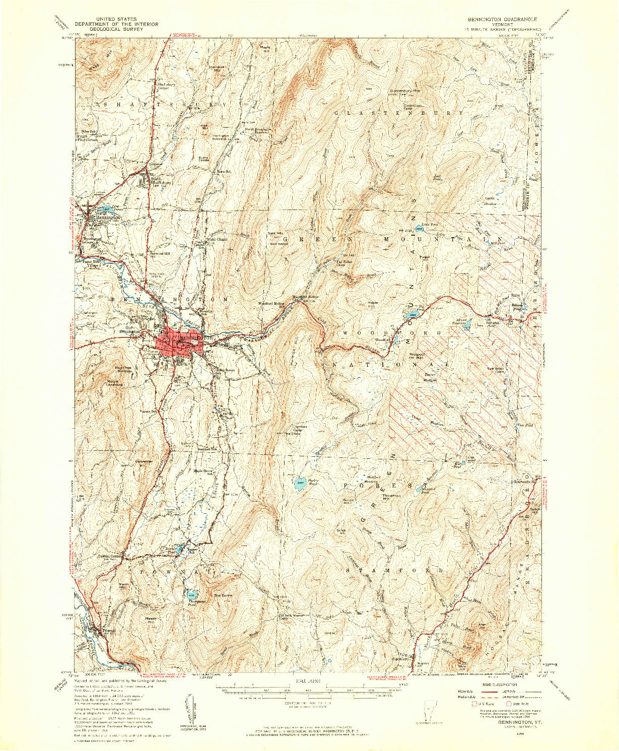 USGS 1:62500-SCALE QUADRANGLE FOR BENNINGTON, VT 1954