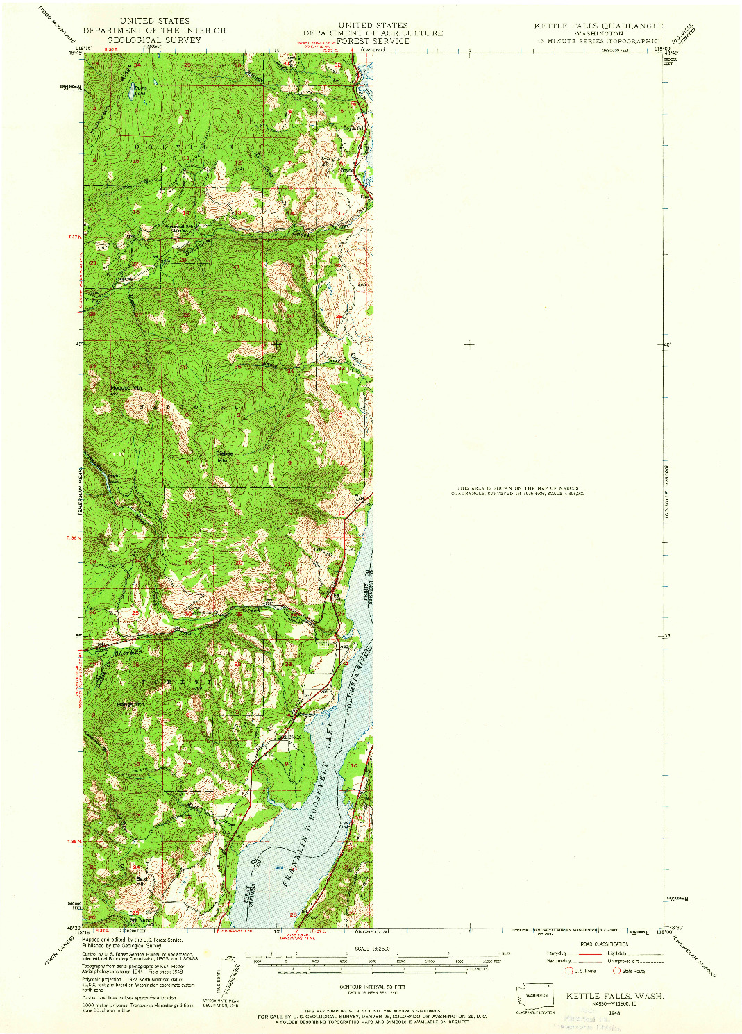 USGS 1:62500-SCALE QUADRANGLE FOR KETTLE FALLS, WA 1948
