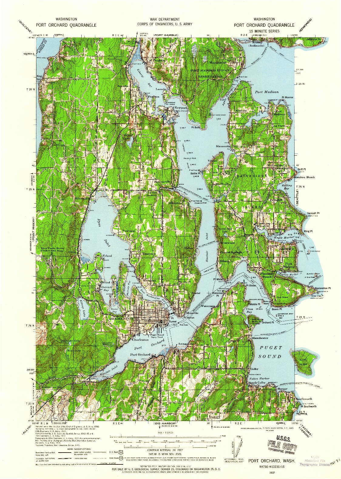 USGS 1:62500-SCALE QUADRANGLE FOR PORT ORCHARD, WA 1937