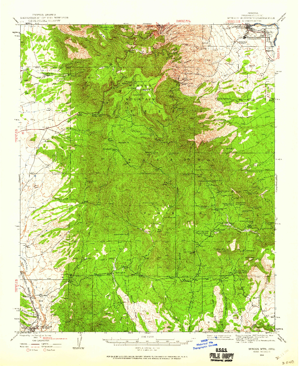 USGS 1:62500-SCALE QUADRANGLE FOR MINGUS MTN, AZ 1944