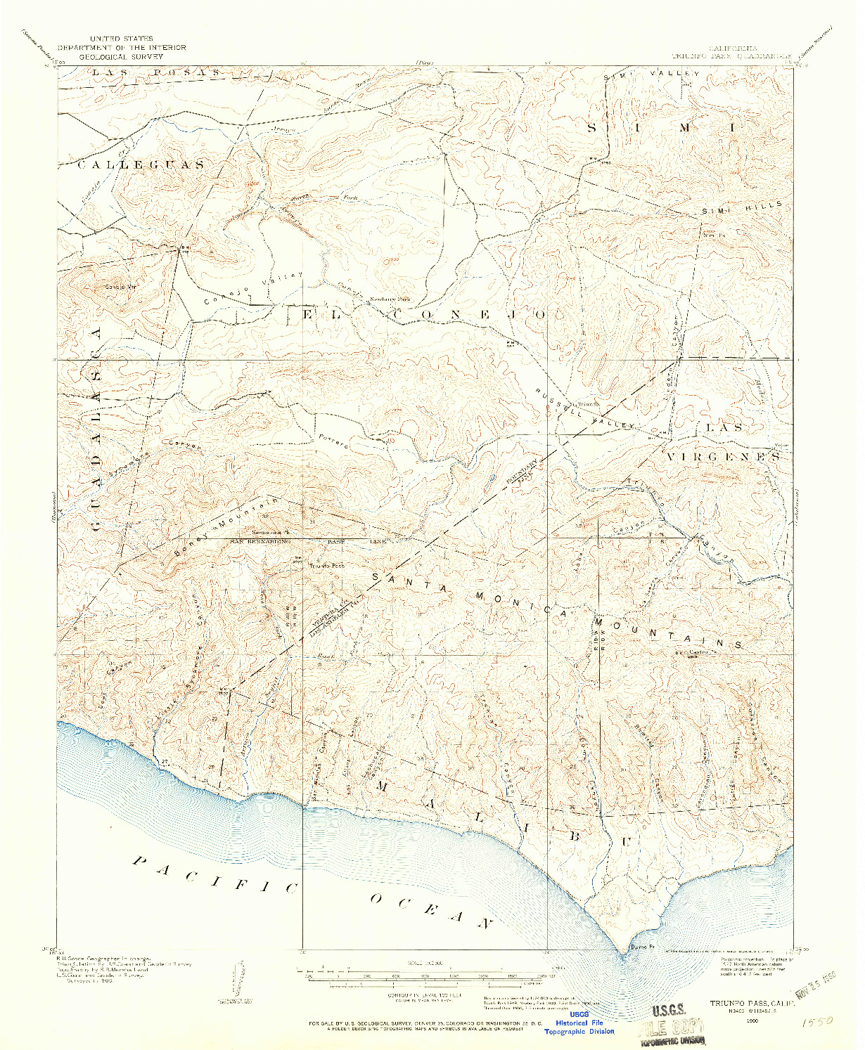 USGS 1:62500-SCALE QUADRANGLE FOR TRIUNFO PASS, CA 1900