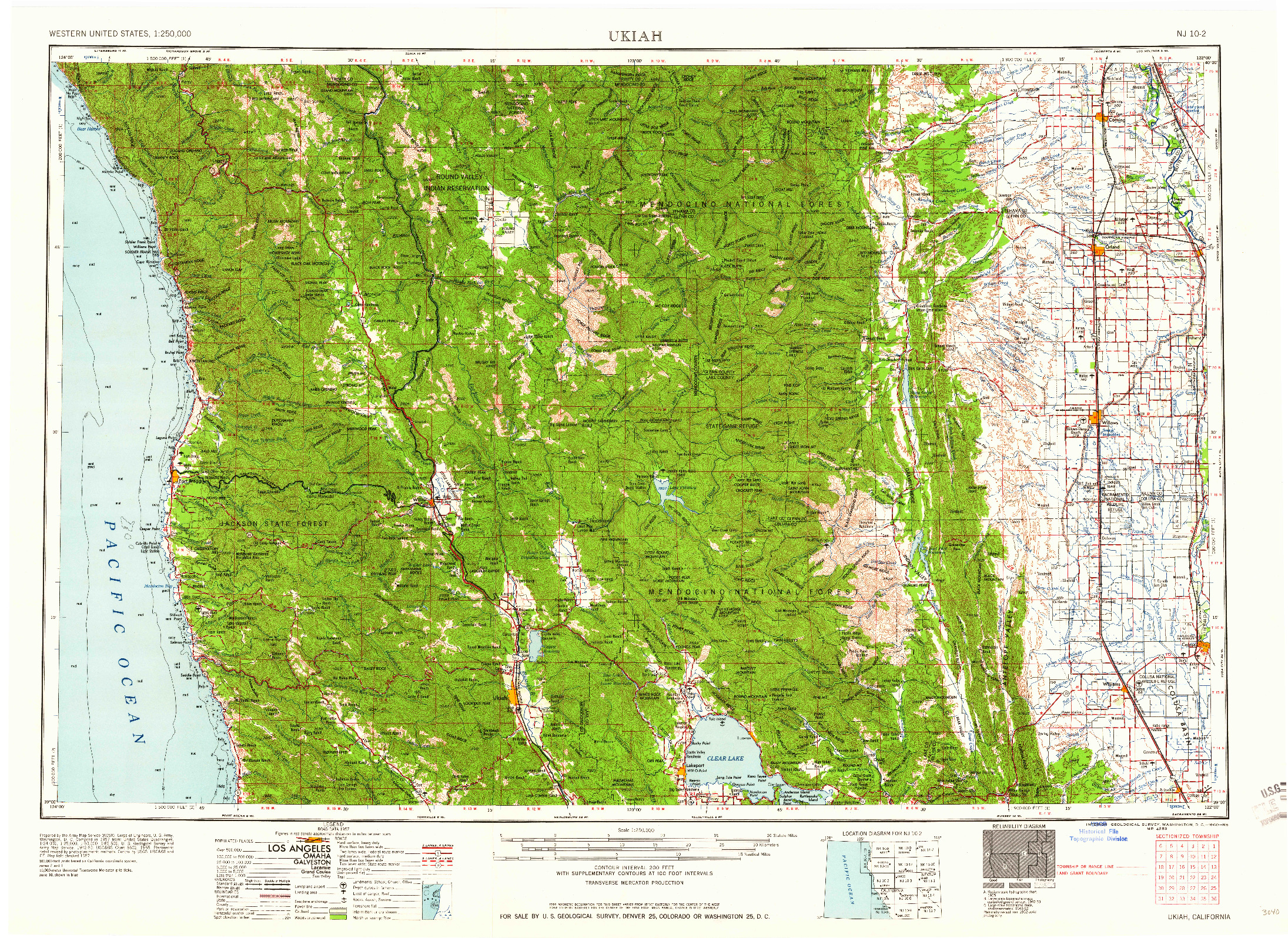 USGS 1:250000-SCALE QUADRANGLE FOR UKIAH, CA 1960