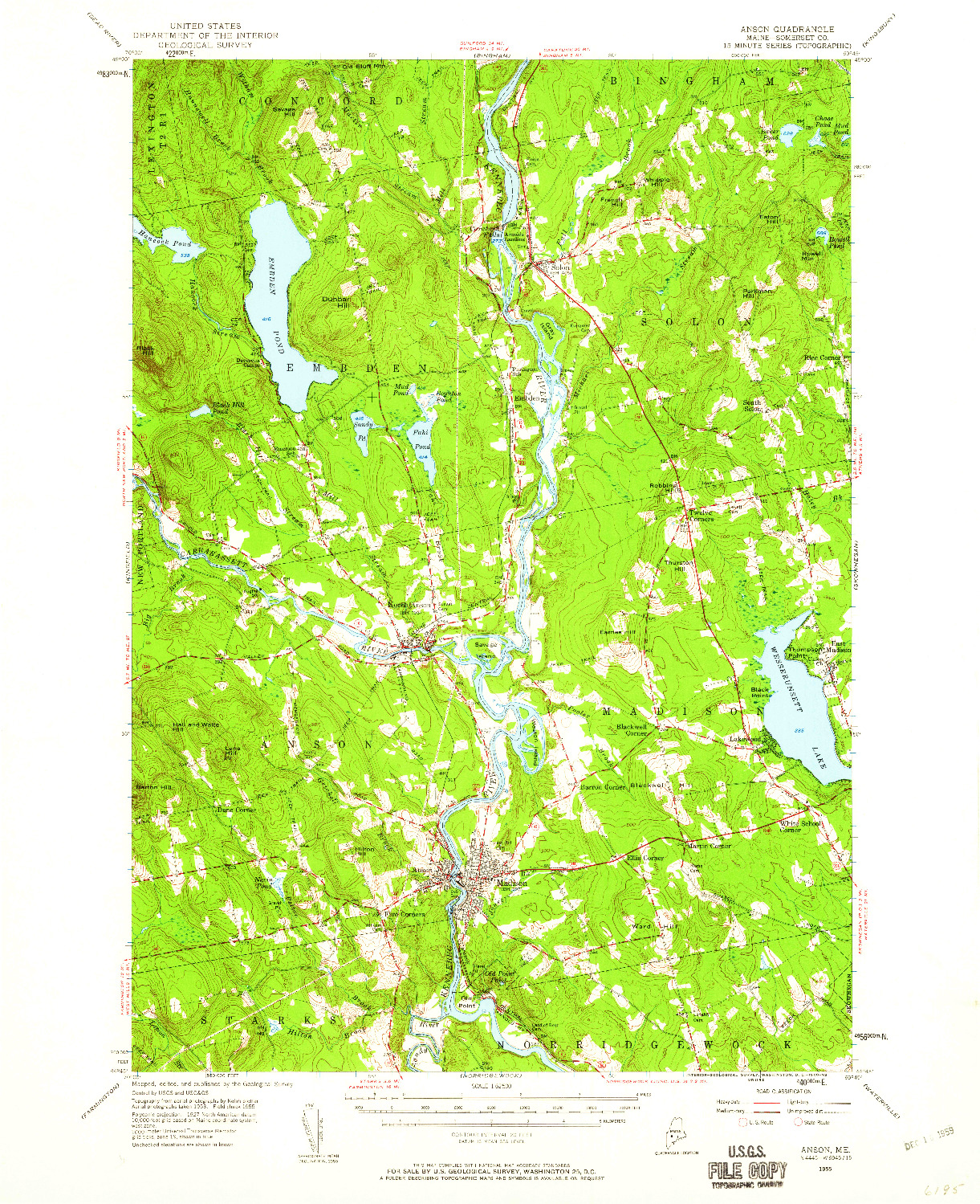 USGS 1:62500-SCALE QUADRANGLE FOR ANSON, ME 1955