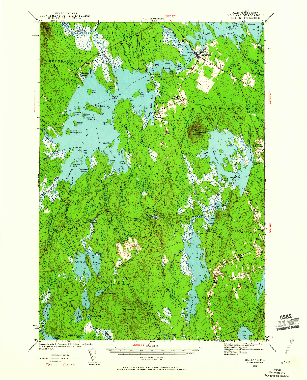 USGS 1:62500-SCALE QUADRANGLE FOR BIG LAKE, ME 1941