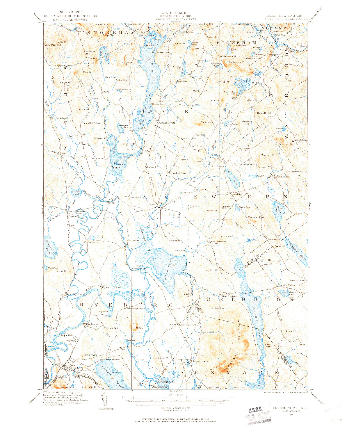 USGS 1:62500-SCALE QUADRANGLE FOR FRYEBURG, ME 1909