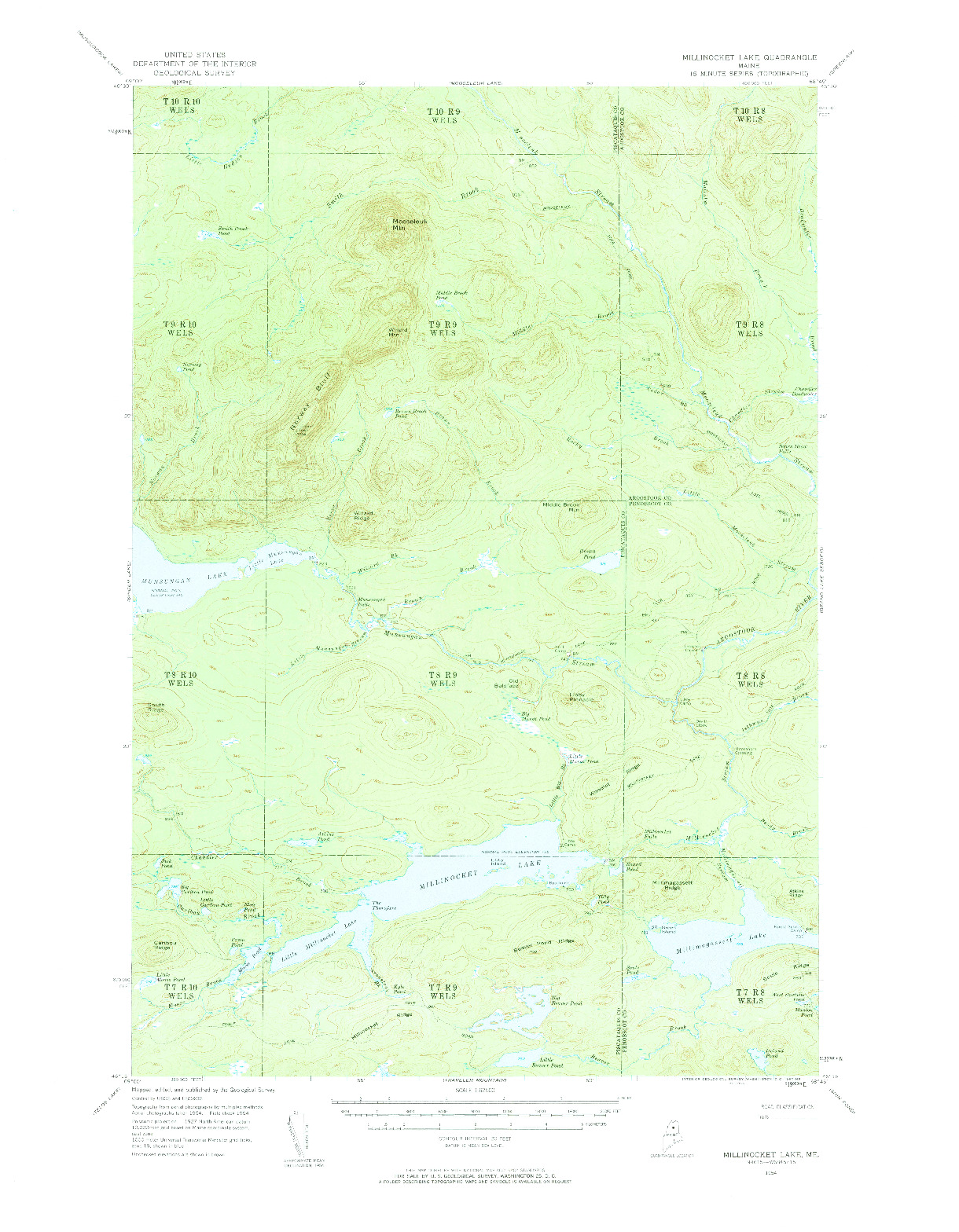 USGS 1:62500-SCALE QUADRANGLE FOR MILLINOCKET LAKE, ME 1954