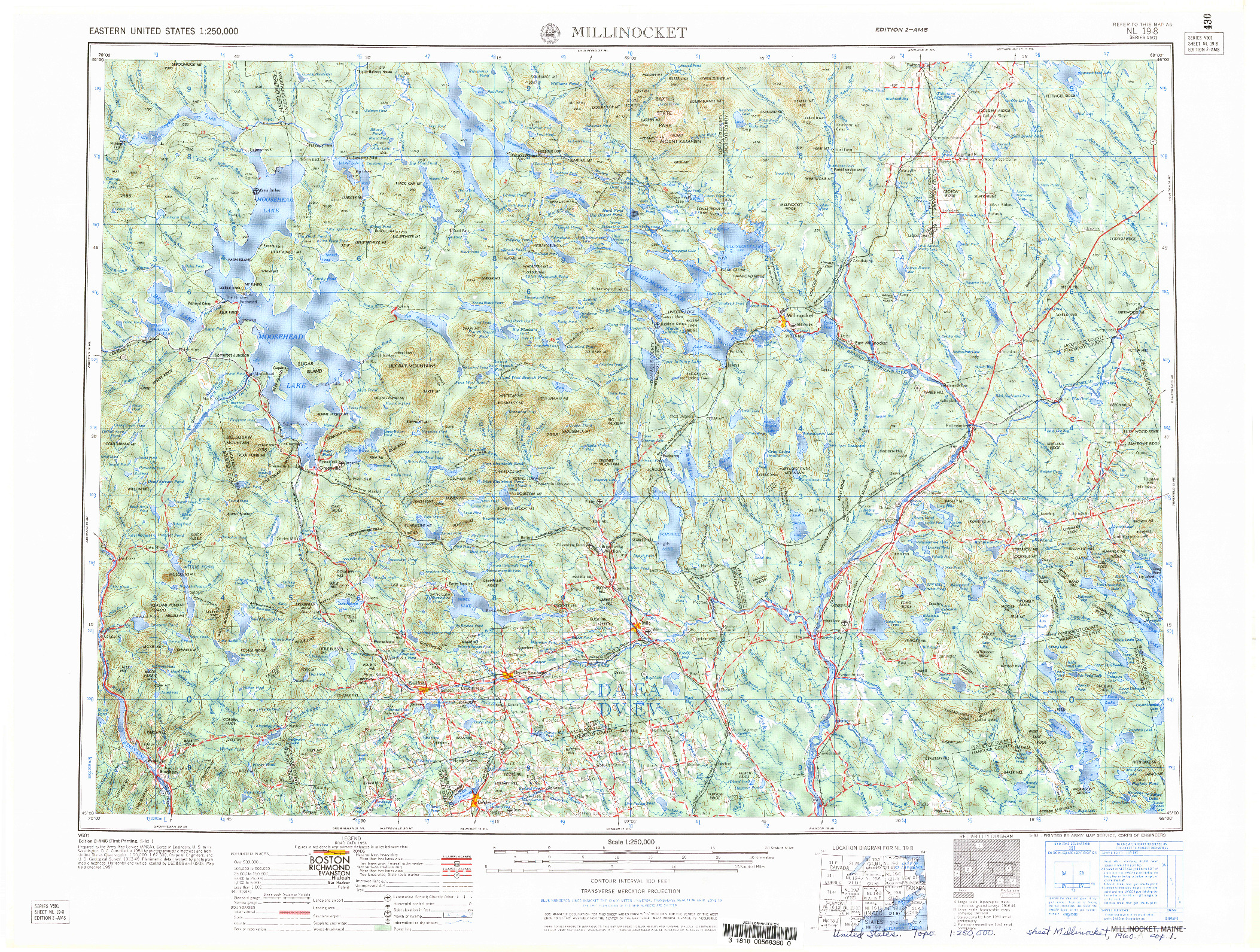 USGS 1:250000-SCALE QUADRANGLE FOR MILLINOCKET, ME 1960