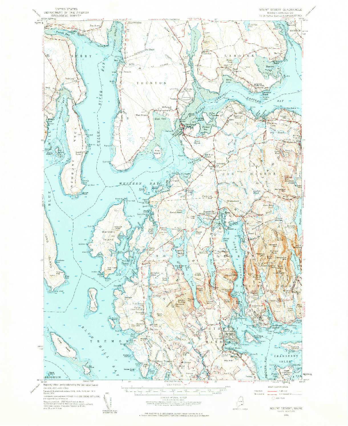 USGS 1:62500-SCALE QUADRANGLE FOR MOUNT DESERT, ME 1956