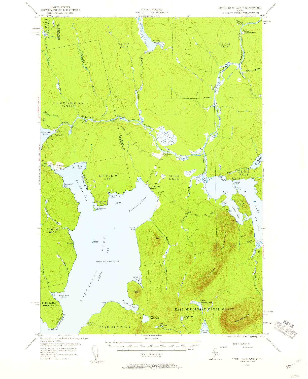 USGS 1:62500-SCALE QUADRANGLE FOR NORTH EAST CARRY, ME 1954