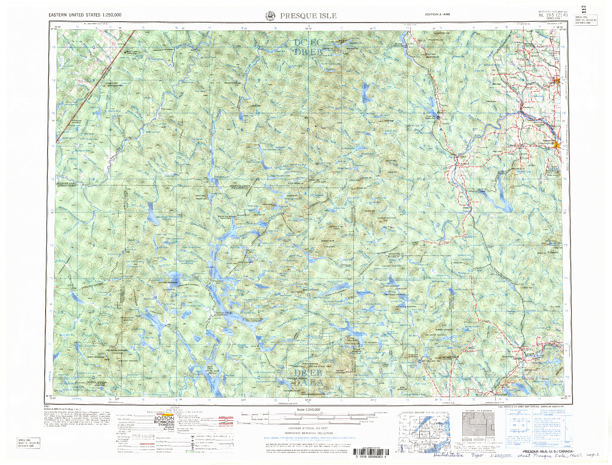 USGS 1:250000-SCALE QUADRANGLE FOR PRESQUE ISLE, ME 1960