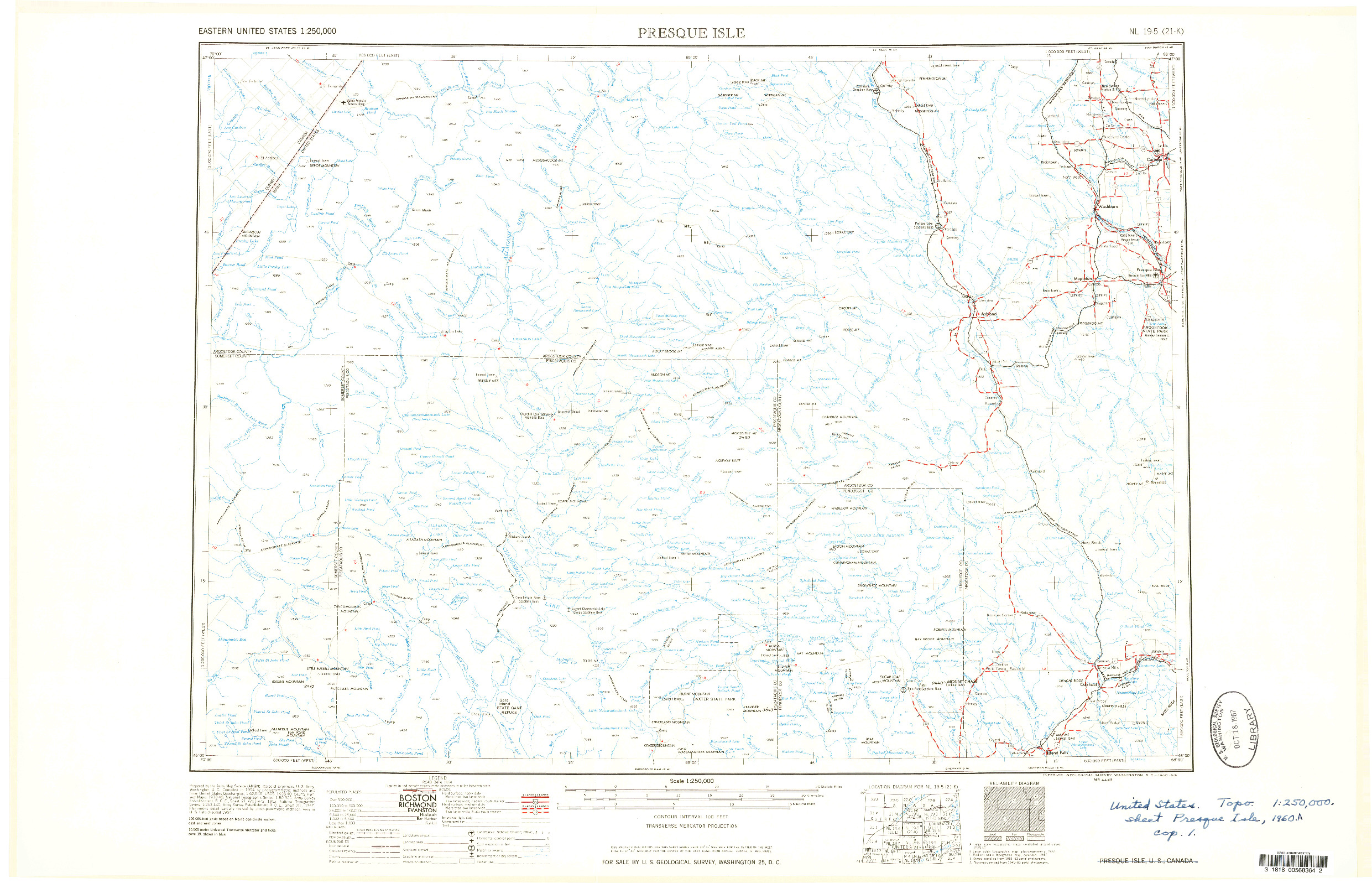 USGS 1:250000-SCALE QUADRANGLE FOR PRESQUE ISLE, ME 1960