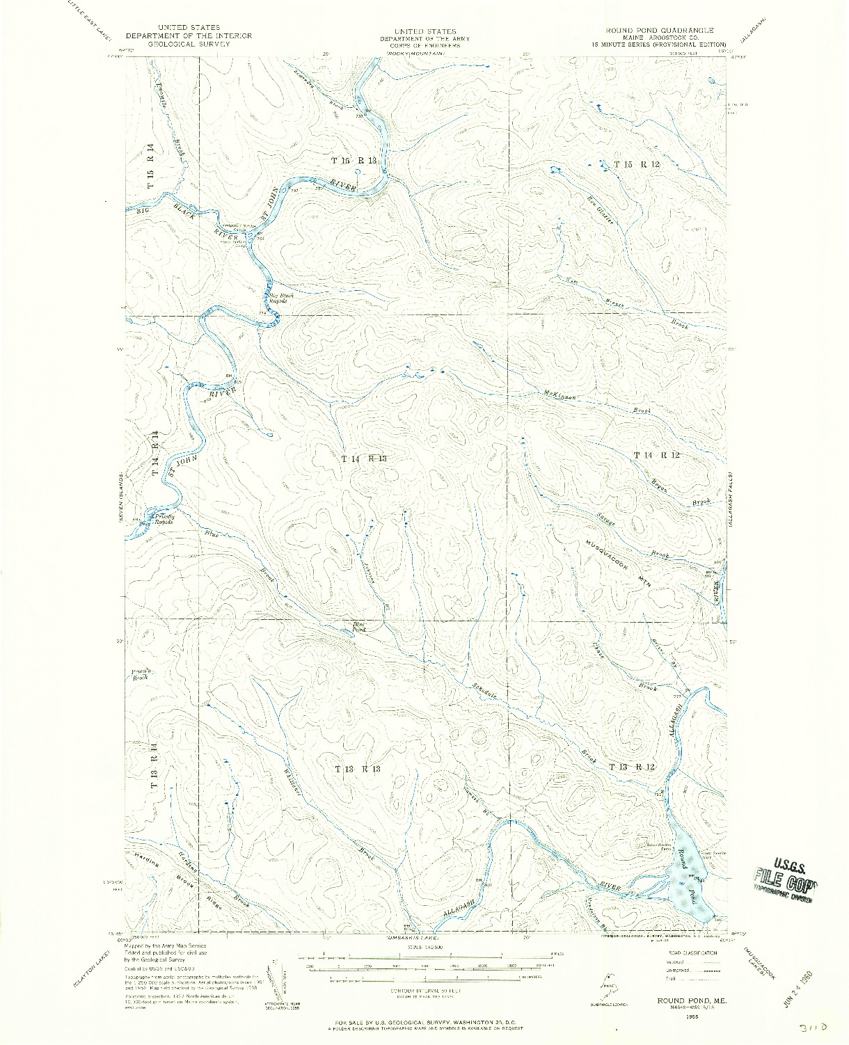 USGS 1:62500-SCALE QUADRANGLE FOR ROUND POND, ME 1955