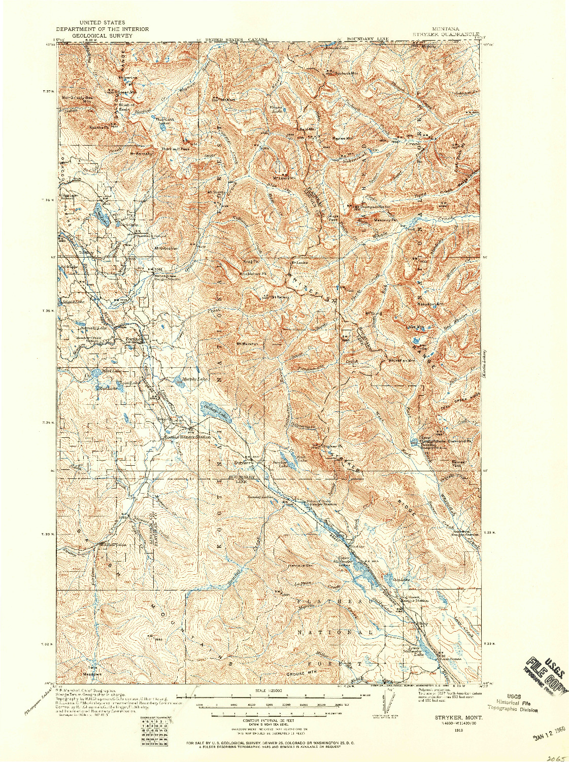 USGS 1:125000-SCALE QUADRANGLE FOR STRYKER, MT 1913