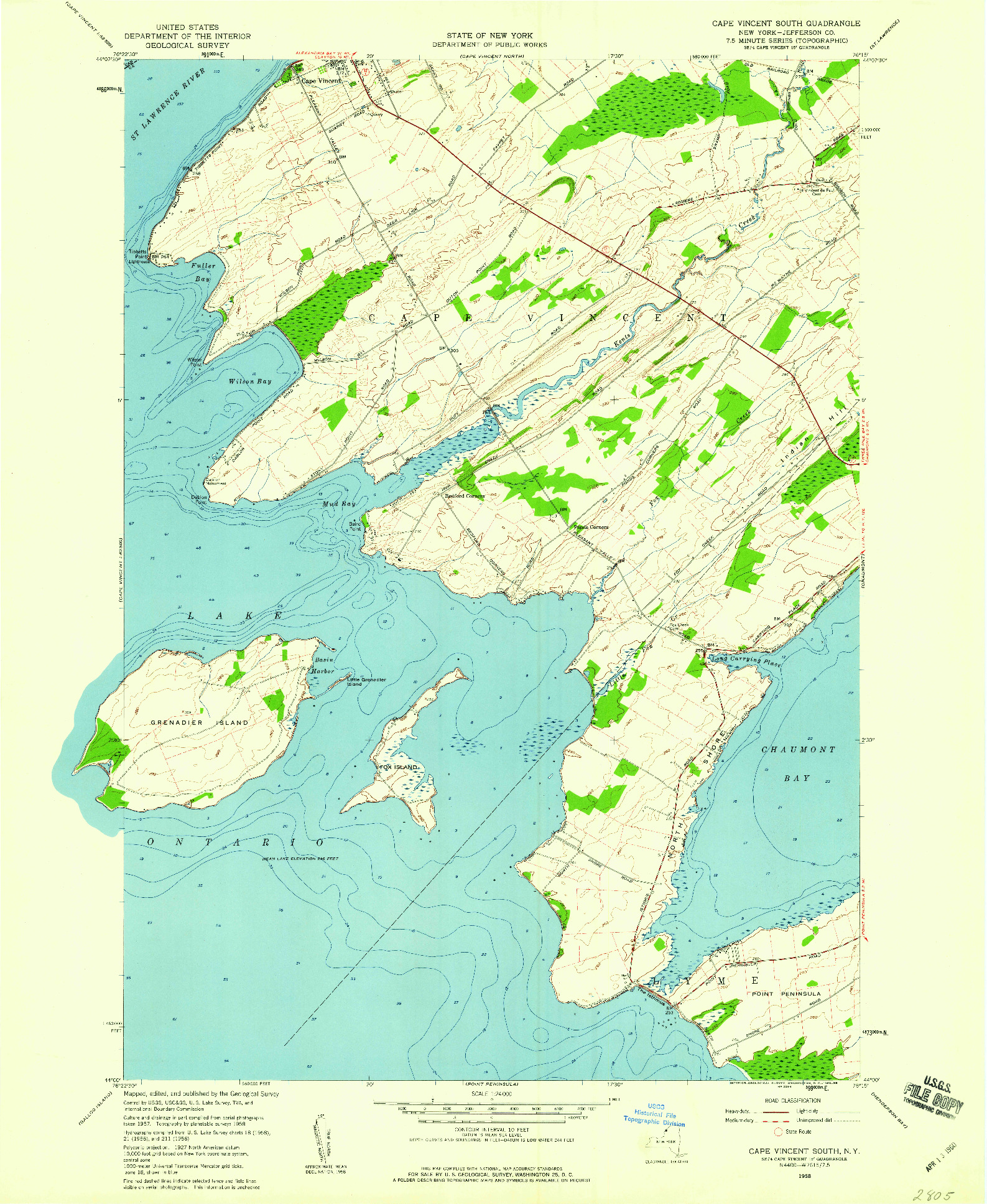 USGS 1:24000-SCALE QUADRANGLE FOR CAPE VINCENT SOUTH, NY 1958