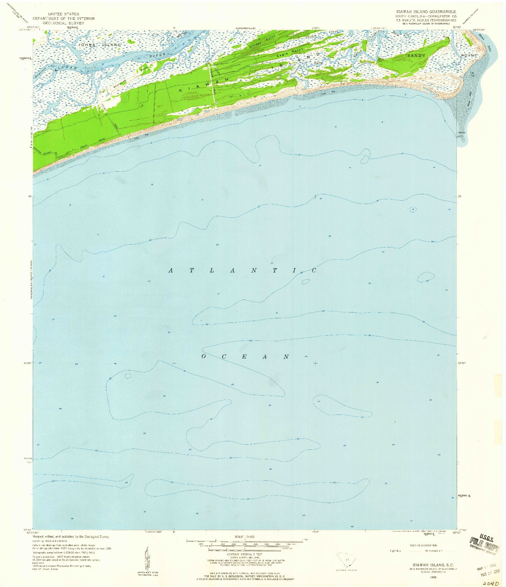 USGS 1:24000-SCALE QUADRANGLE FOR KIAWAH ISLAND, SC 1959