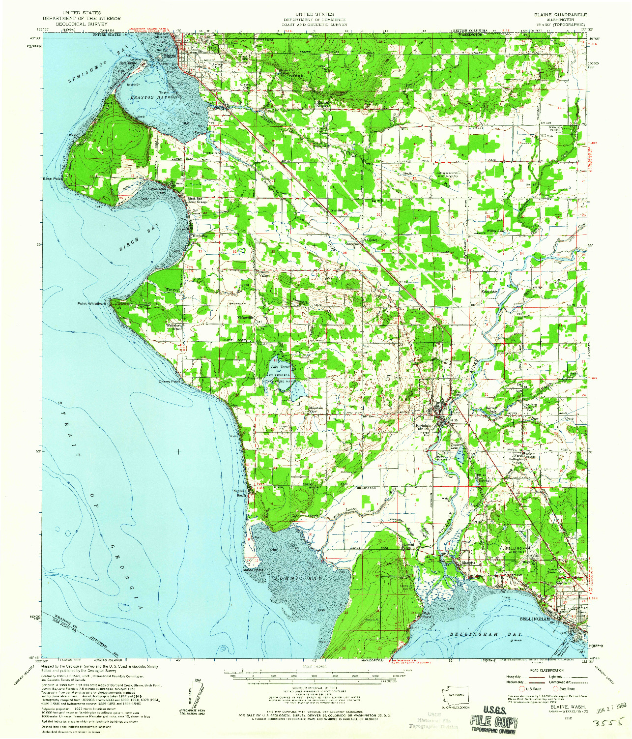 USGS 1:62500-SCALE QUADRANGLE FOR BLAINE, WA 1952