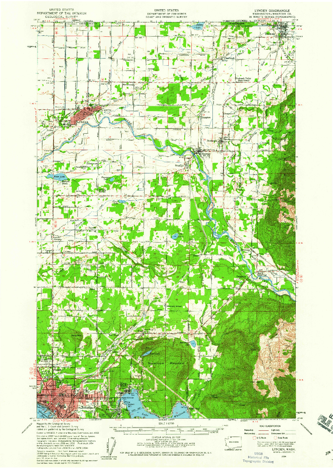 USGS 1:62500-SCALE QUADRANGLE FOR LYNDEN, WA 1954