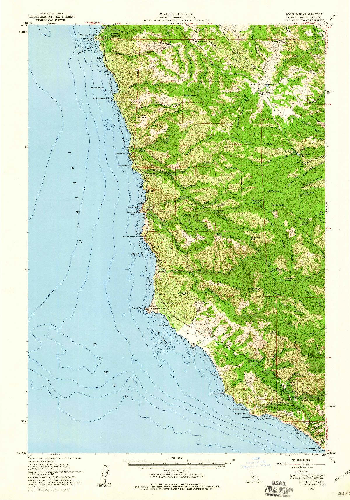 USGS 1:62500-SCALE QUADRANGLE FOR POINT SUR, CA 1956