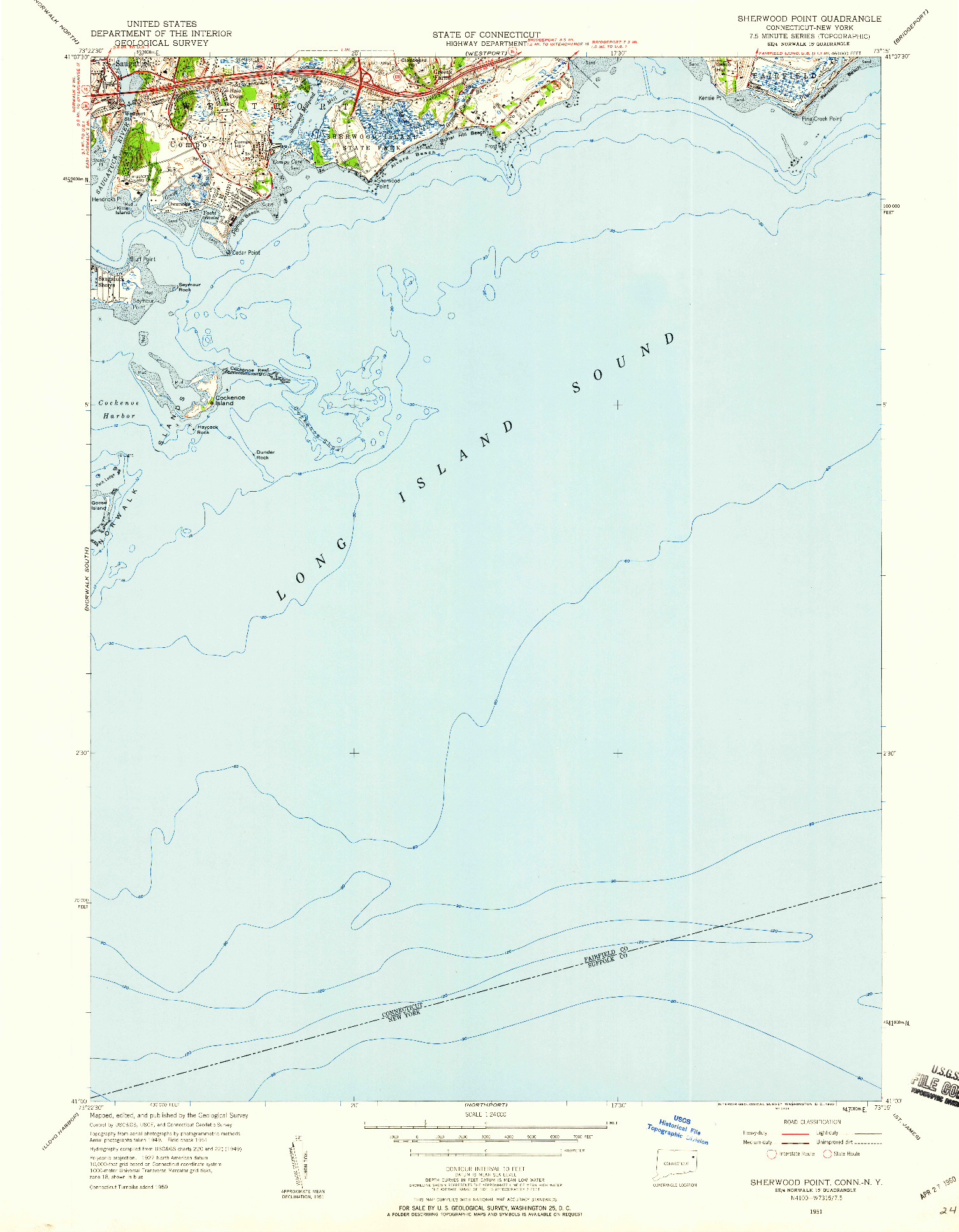 USGS 1:24000-SCALE QUADRANGLE FOR SHERWOOD POINT, CT 1951