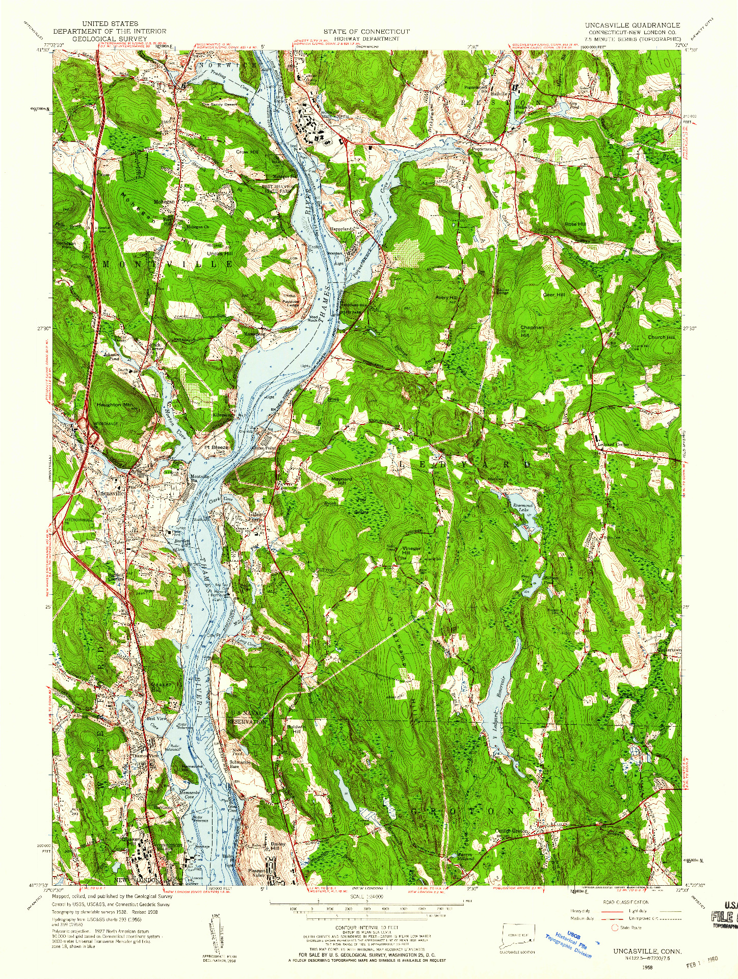 USGS 1:24000-SCALE QUADRANGLE FOR UNCASVILLE, CT 1958