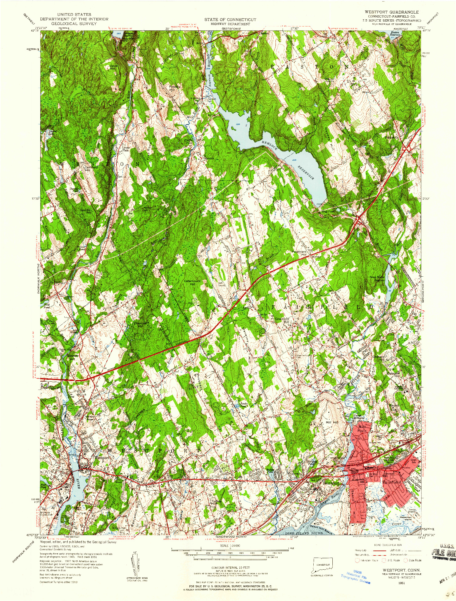 USGS 1:24000-SCALE QUADRANGLE FOR WESTPORT, CT 1951