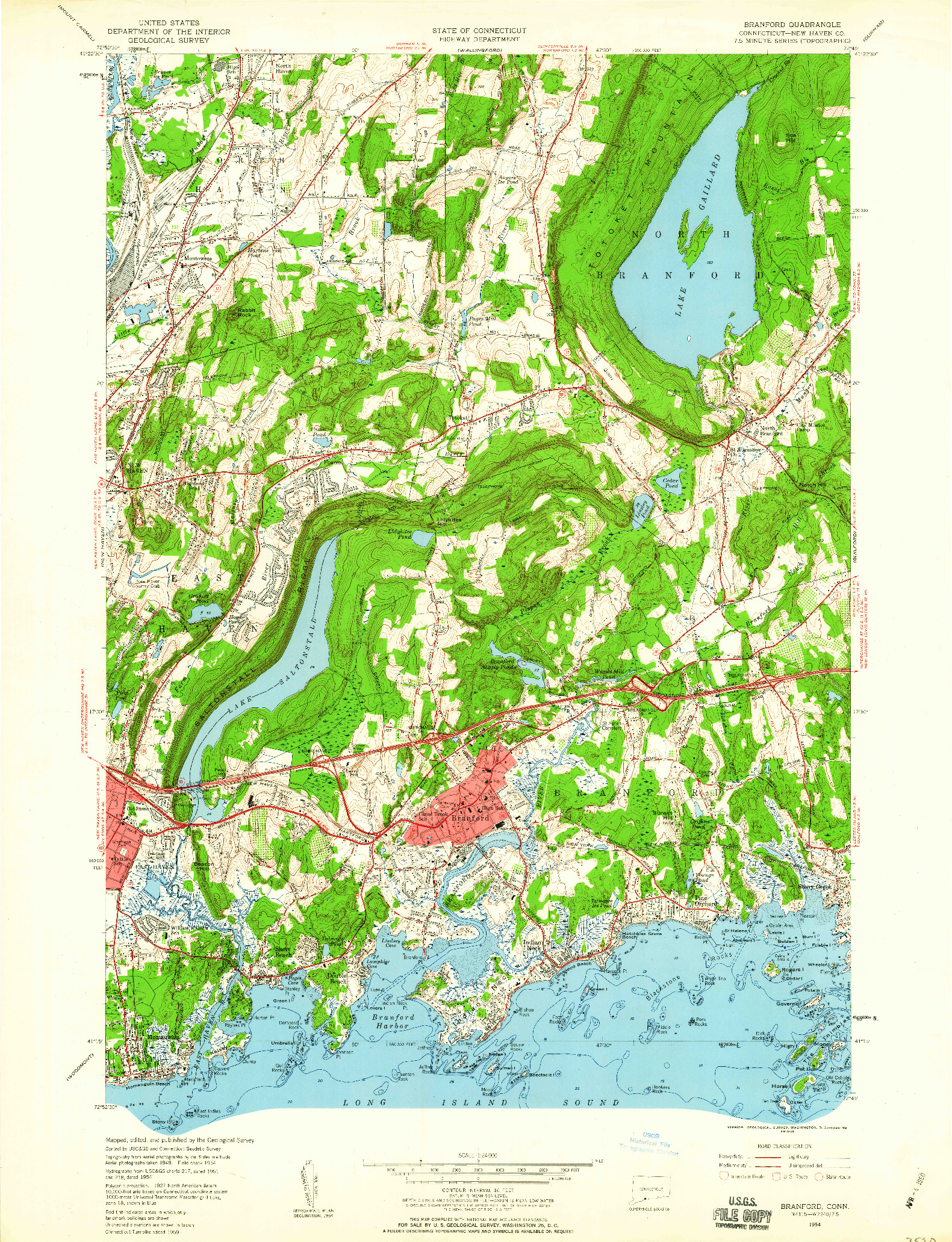 USGS 1:24000-SCALE QUADRANGLE FOR BRANFORD, CT 1954