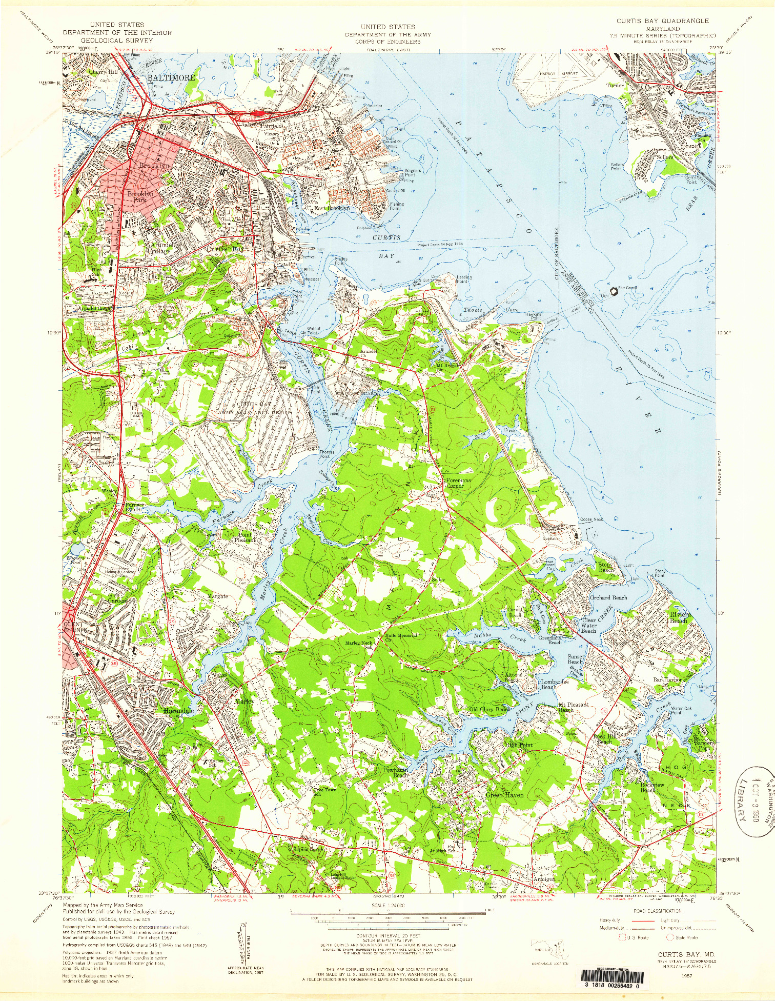 USGS 1:24000-SCALE QUADRANGLE FOR CURTIS BAY, MD 1957