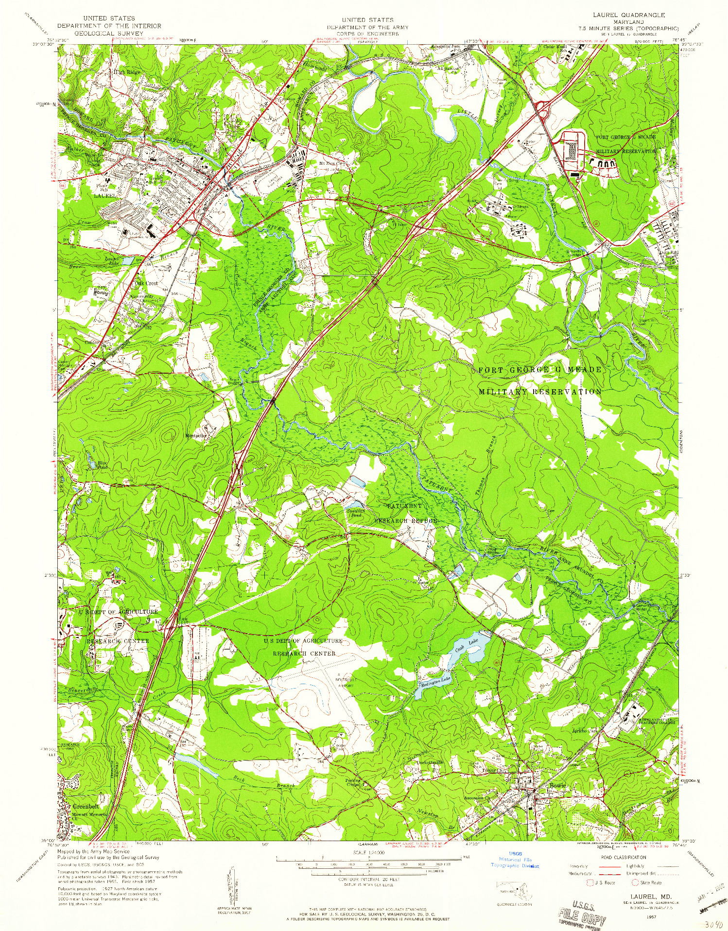 USGS 1:24000-SCALE QUADRANGLE FOR LAUREL, MD 1957