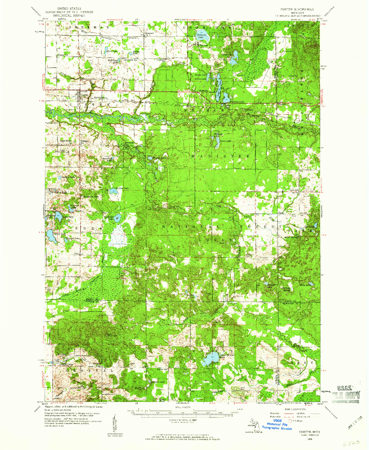 USGS 1:62500-SCALE QUADRANGLE FOR CUSTER, MI 1959