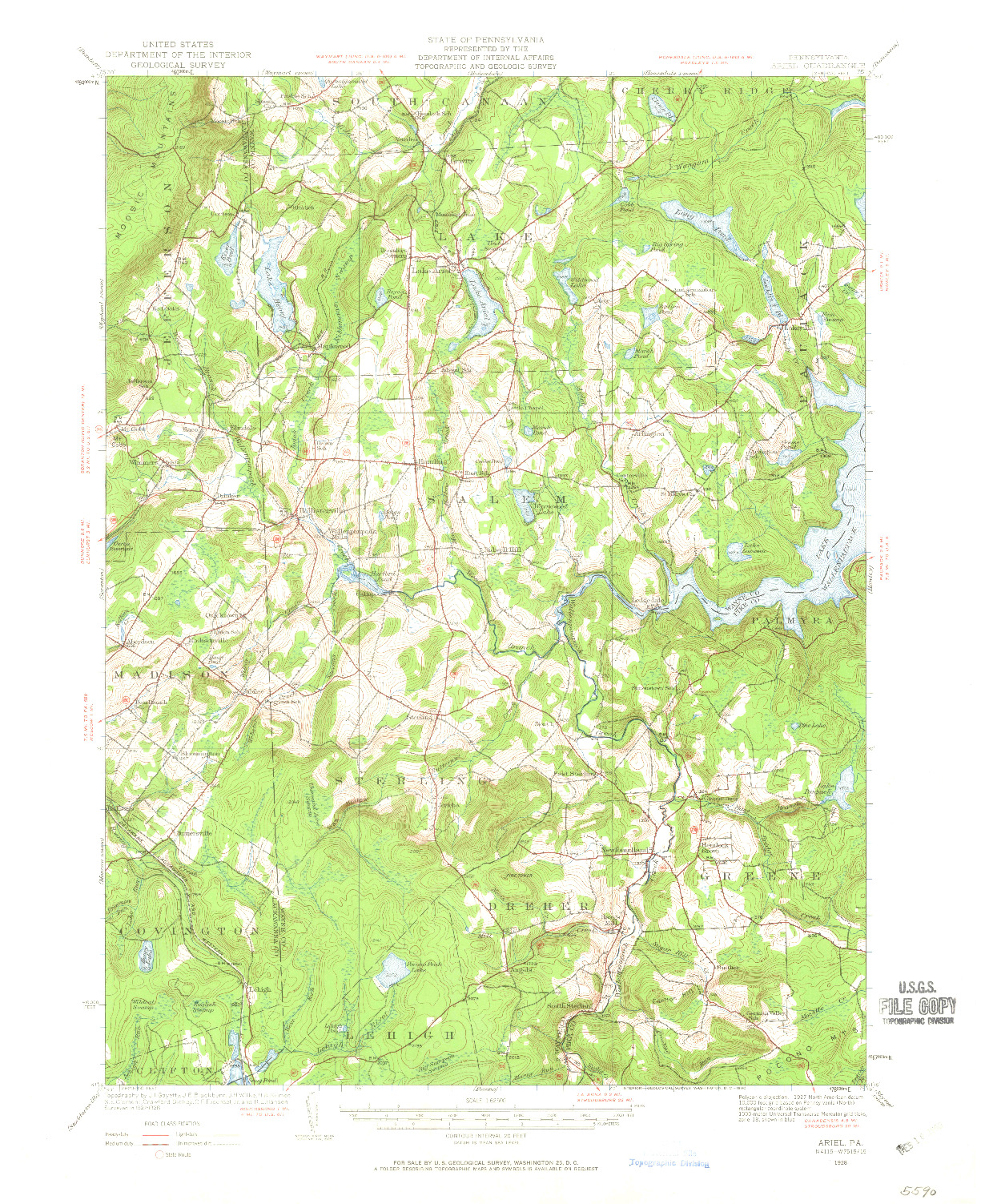 USGS 1:62500-SCALE QUADRANGLE FOR ARIEL, PA 1928