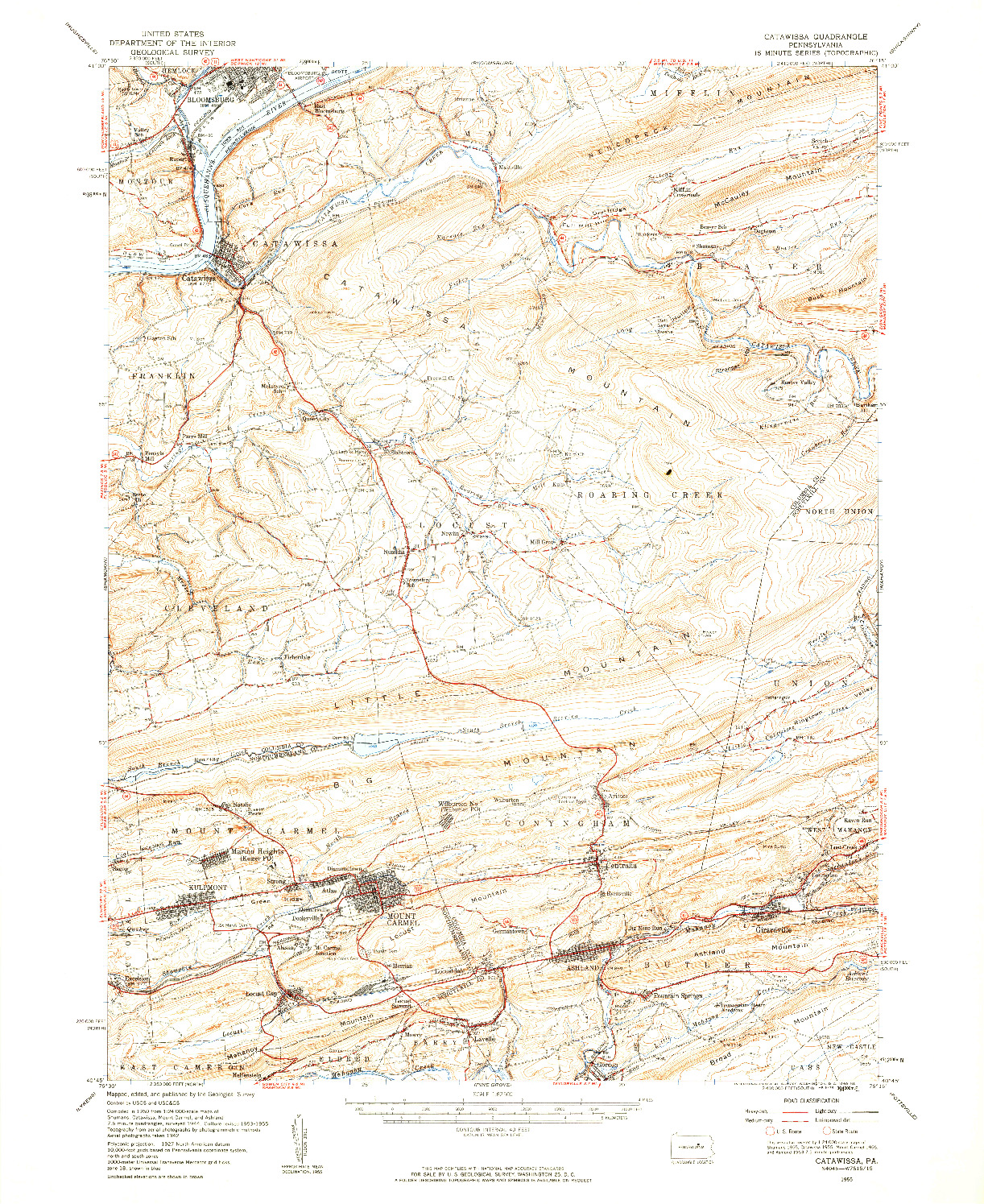 USGS 1:62500-SCALE QUADRANGLE FOR CATAWISSA, PA 1955