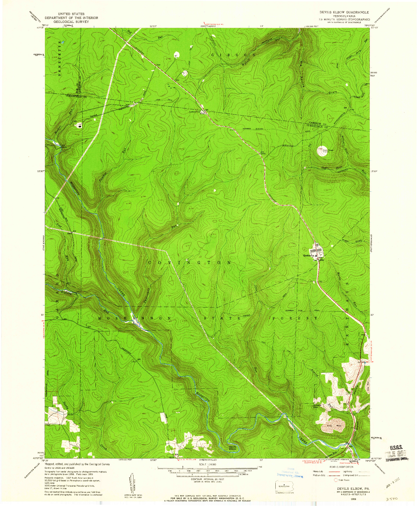 USGS 1:24000-SCALE QUADRANGLE FOR DEVILS ELBOW, PA 1959