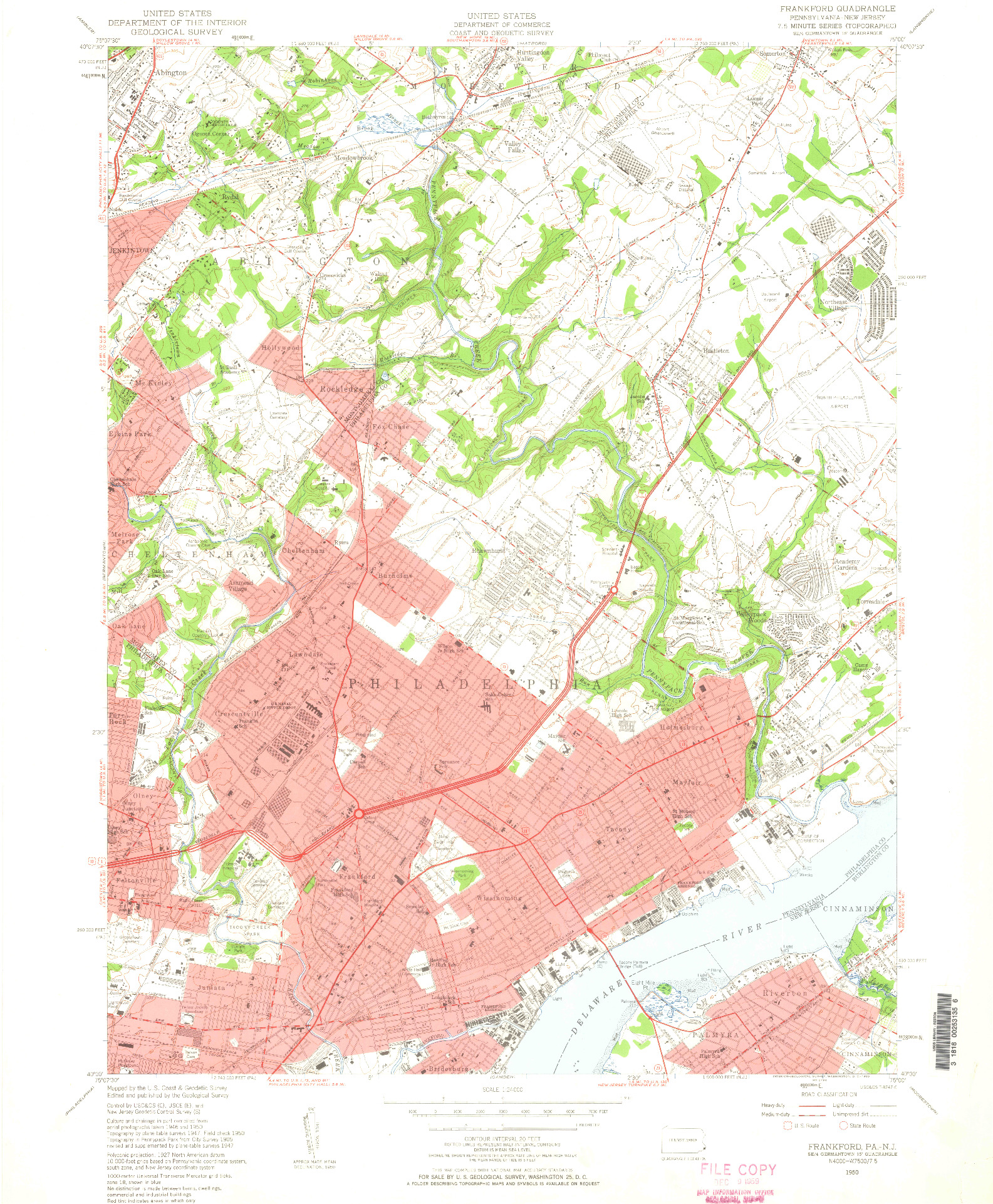 USGS 1:24000-SCALE QUADRANGLE FOR FRANKFORD, PA 1950